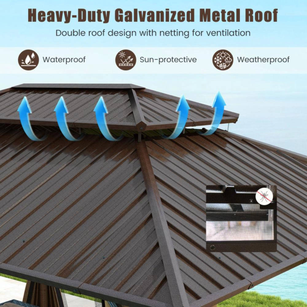 Hivvago 16 x 12 FT Hardtop Gazebo Outdoor Pergola for Patio Garden Deck Lawn Backyard Party Tent-Coffee
