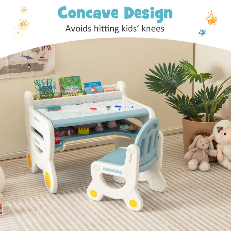 Hivvago Kids Drawing Table And Chair Set With Watercolor Pens Blackboard Eraser