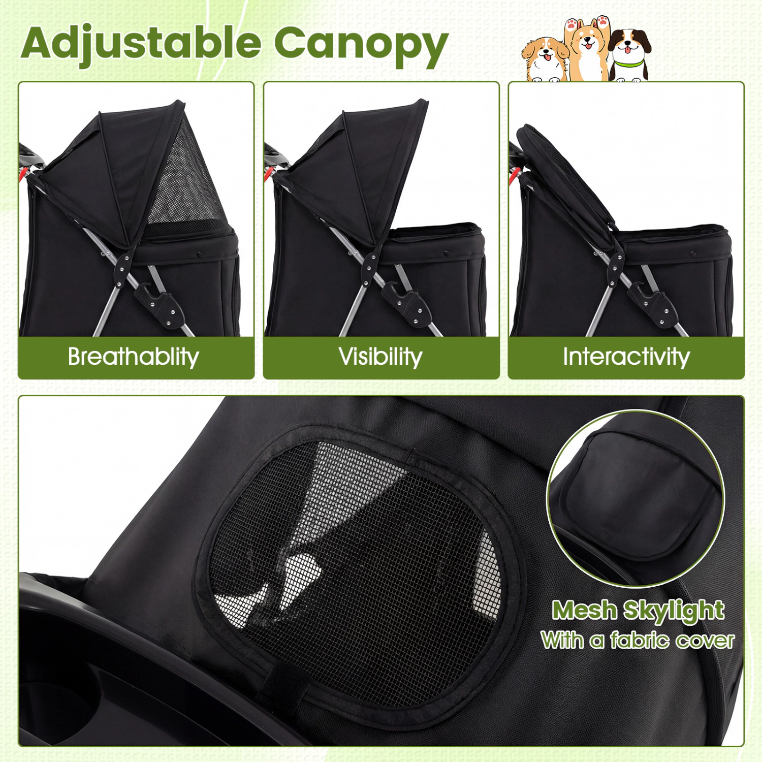 SUGIFT 31.5 x 40-in 33-lb Capacity Black 4-Wheel Lightweight Foldable Cat Dog Pet Stroller with Mesh Skylight