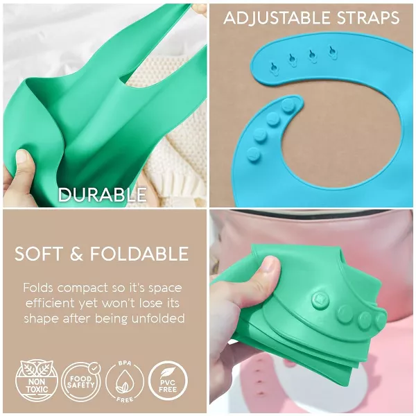 Sperric Silicone Baby Bibs - Soft Bib with Food Catcher, Waterproof Material, Adjustable Fit for & Toddler