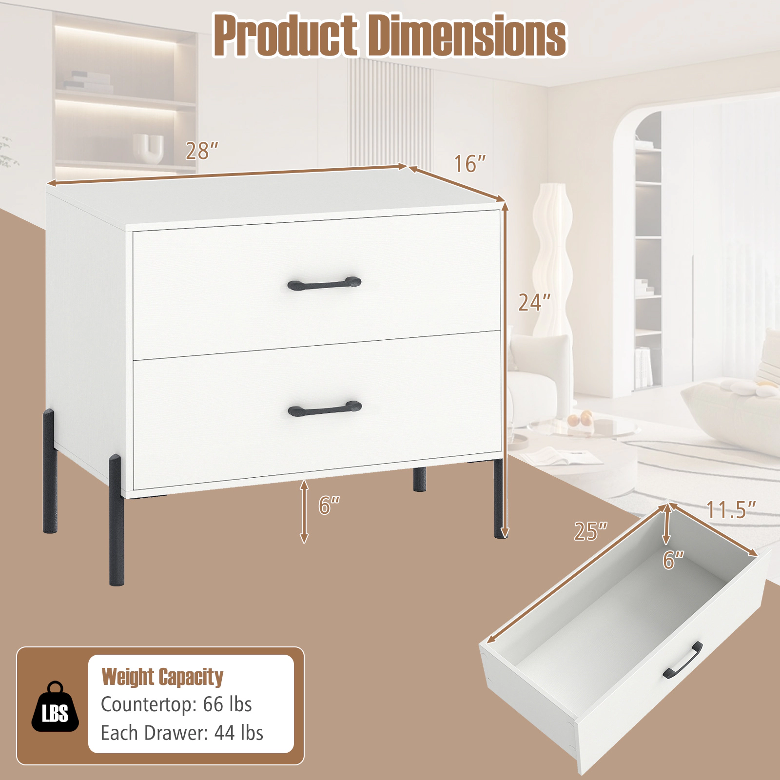 Hivvago 2-Drawer Dresser Modern Wooden Nightstand Set of 2