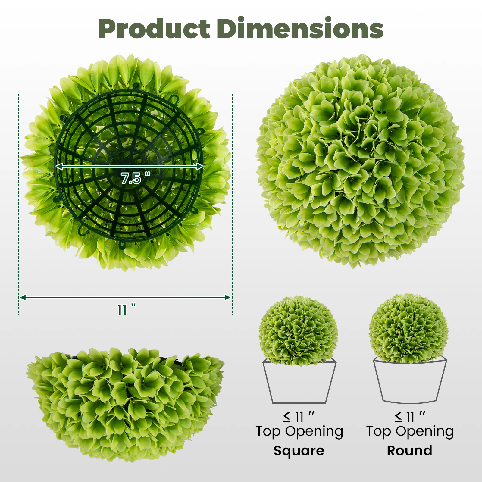 SUGIFT Set of 2 Artificial Boxwood Topiary Balls 11-in Outer 7.5-in Inner Diameter Fits 11-in Pots 2-lb Green