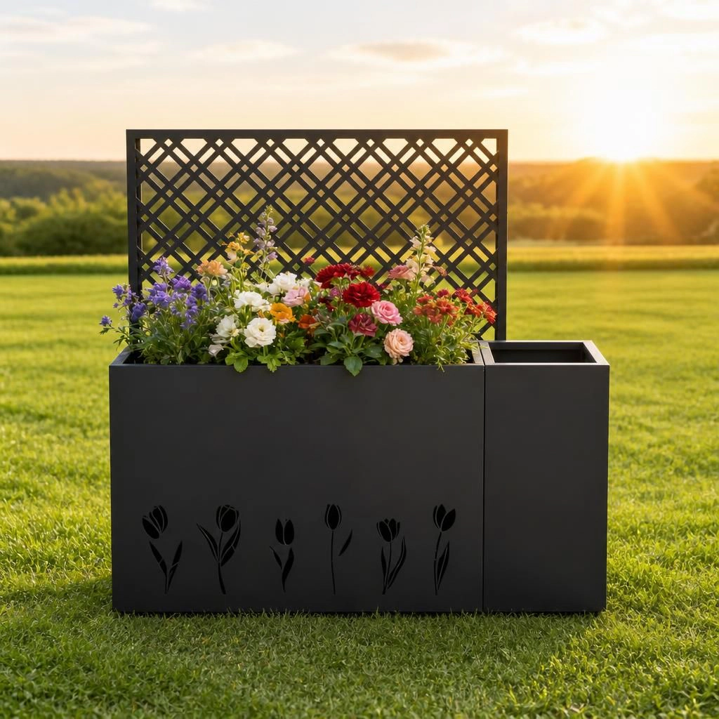 WOW PIONEER Sturdy Solid Iron Outdoor Garden Planter Weather Resistant for Patio Yard Balcony