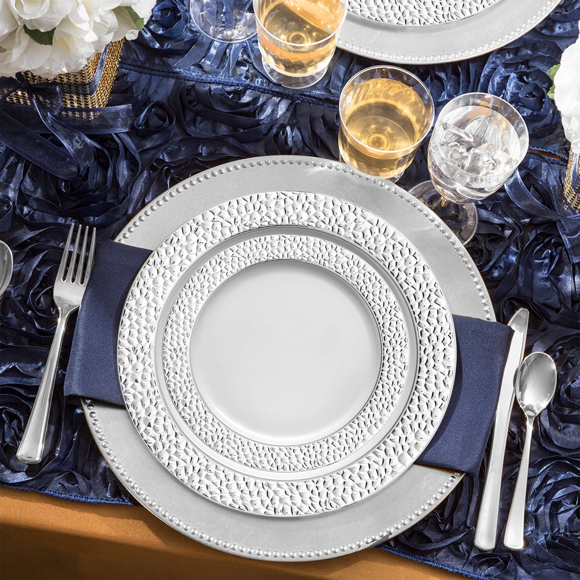 Smarty Had A Party White with Silver Hammered Rim Round Plastic Wedding Value Set
