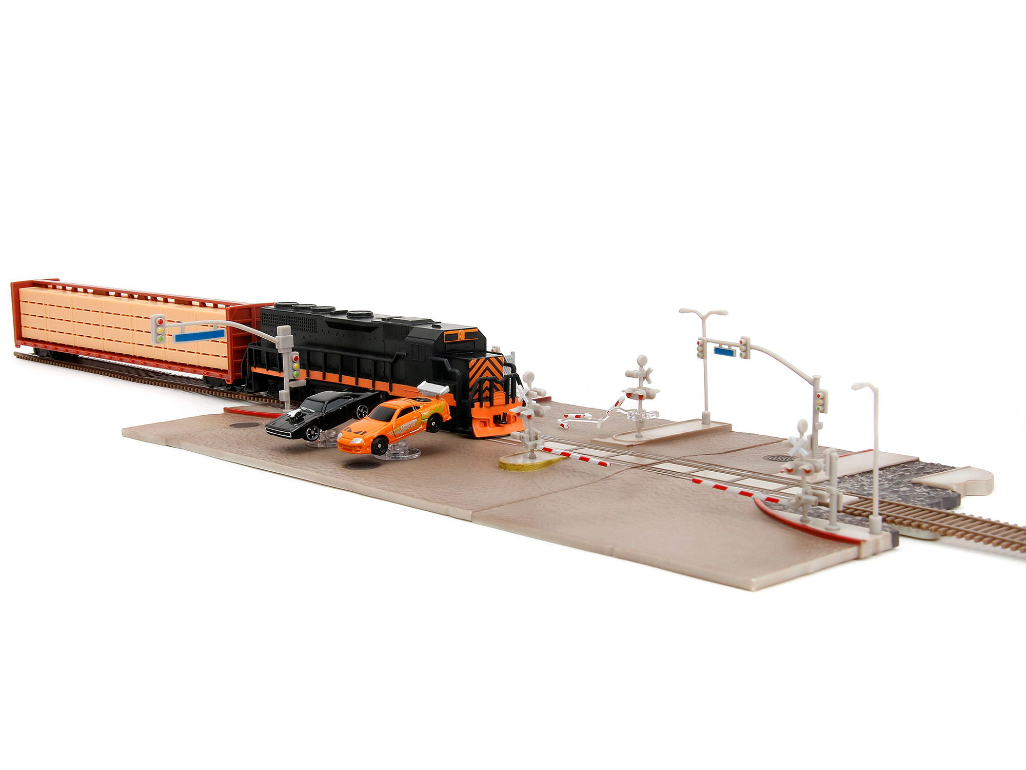 Jada "Fast & Furious" Final Race Diorama with Toyota Supra Orange and Dodge Charger Black "Nano Scene" Series