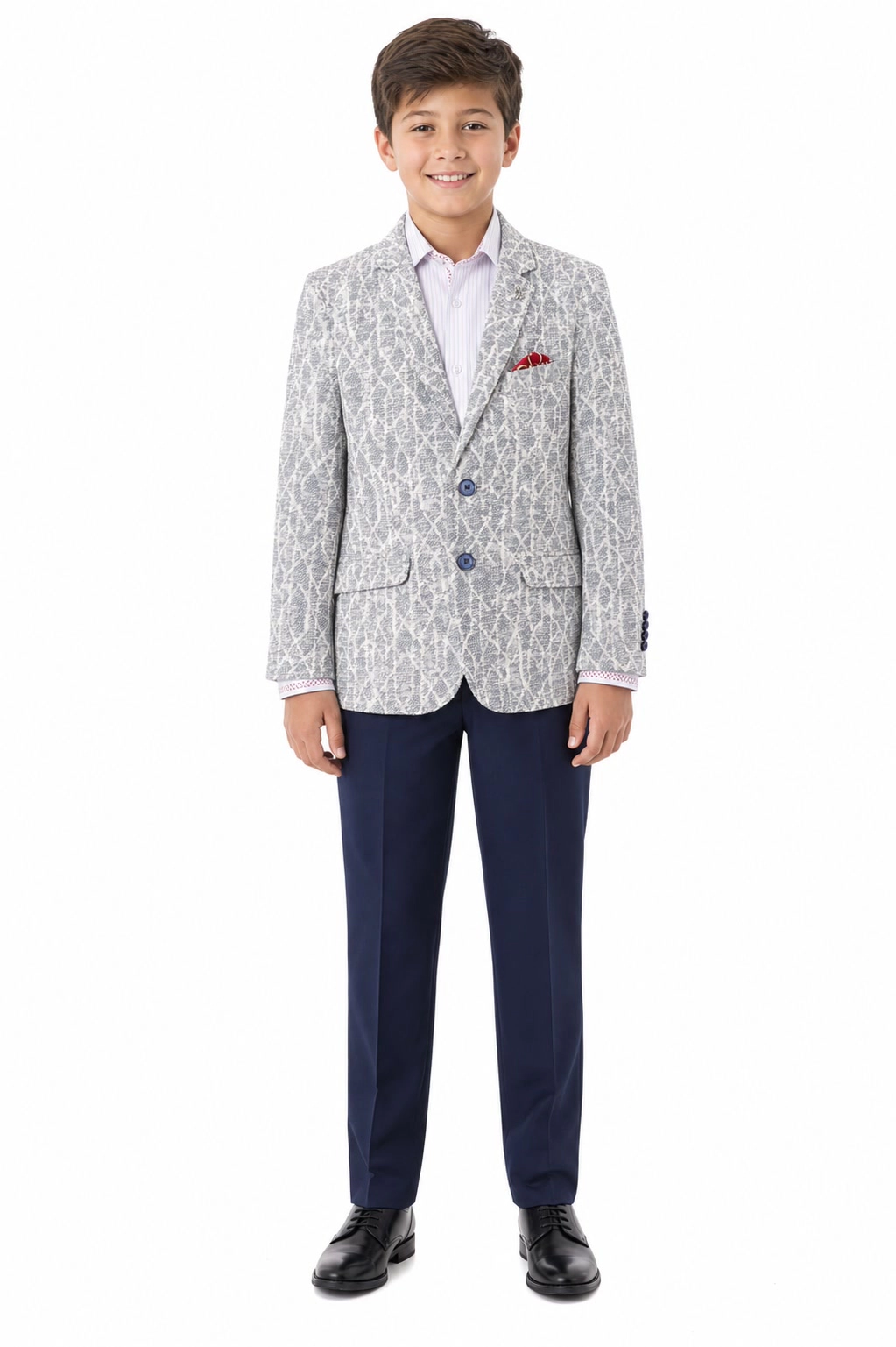 Elie Balleh Boys Slim Fit Geometric Pattern Blazer