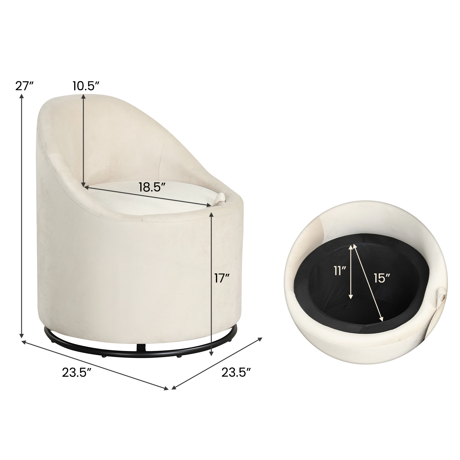 LJG Barrel Chair with Storage 360° Swivel Upholstered Vanity