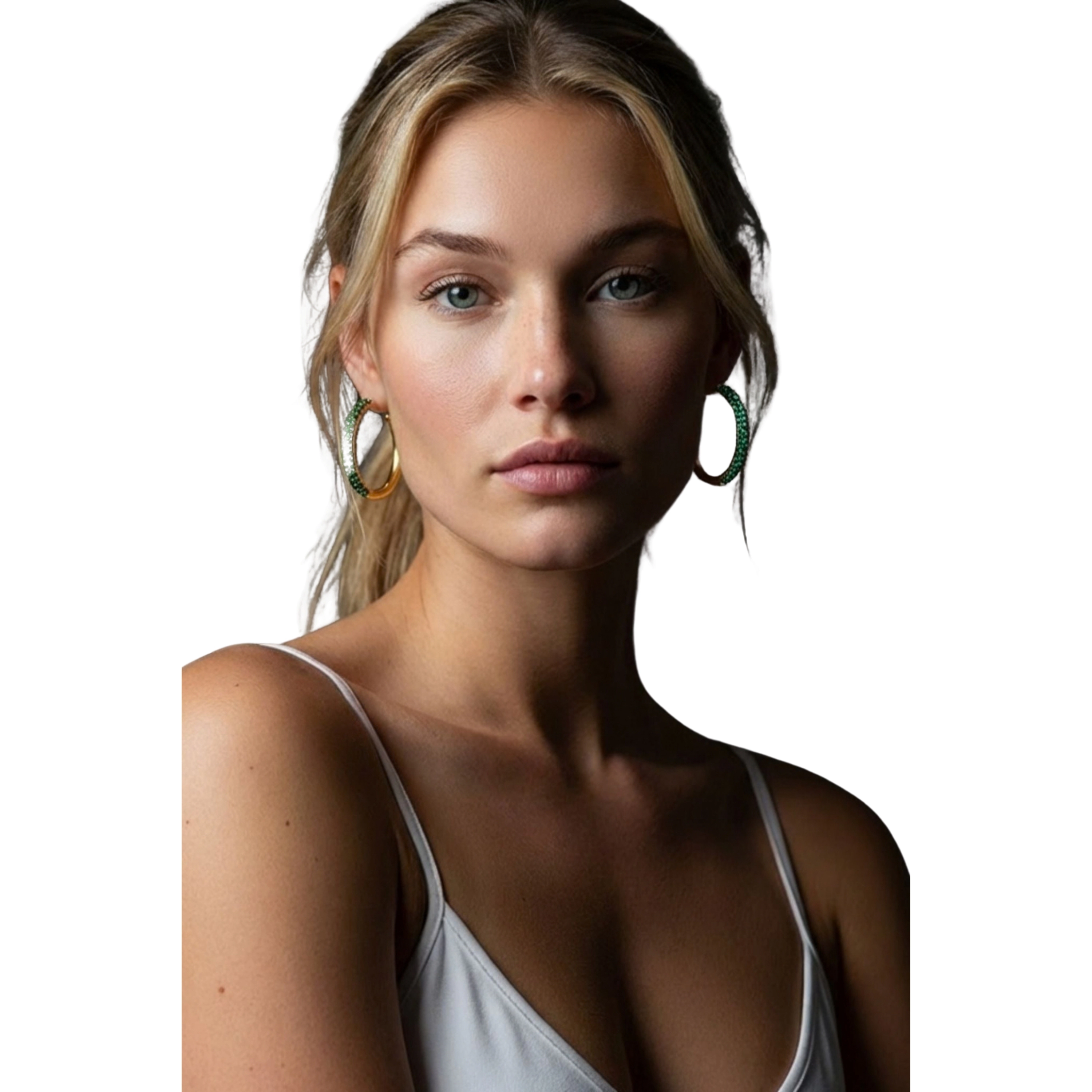 Akalia Paloma Waterproof Two-Tone Emerald Chunky Rope Hoop Earring
