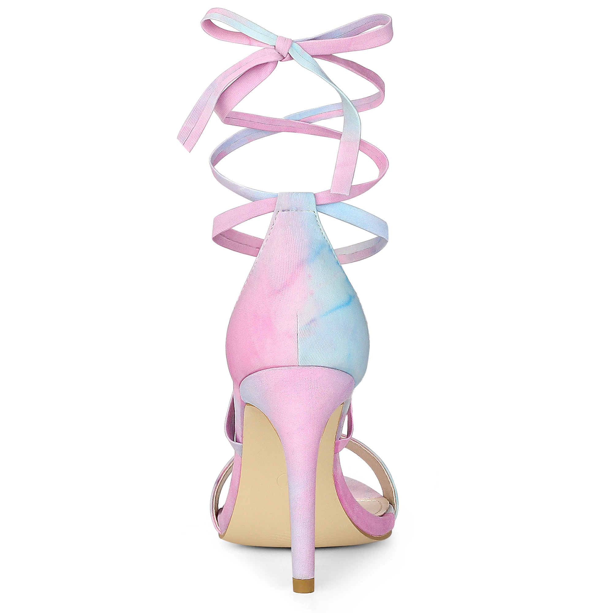 BLISSFUL STEP Women's Tie Dye Floral Printed Lace Up Stiletto Heel Sandals