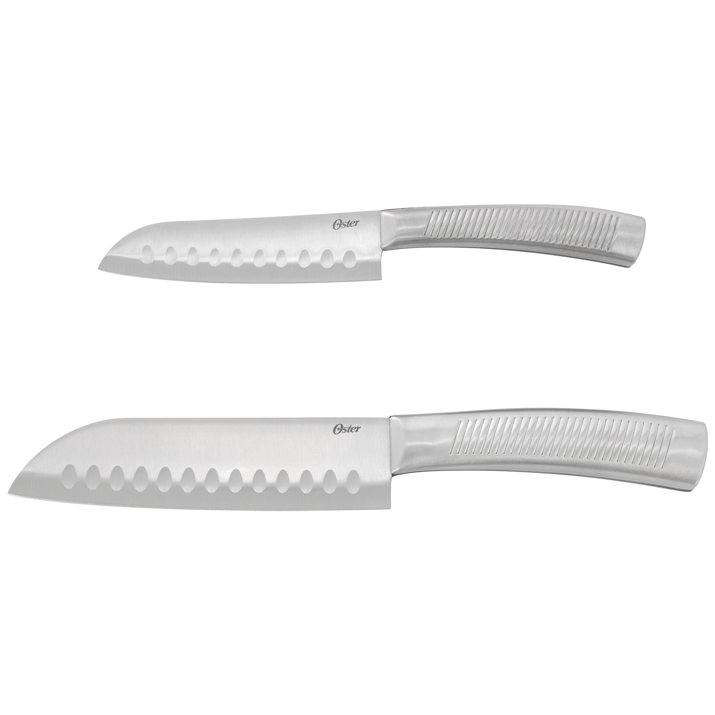 Oster Eddington 2 Piece Stainless Steel Santoku Knife Set with Ridged Handles