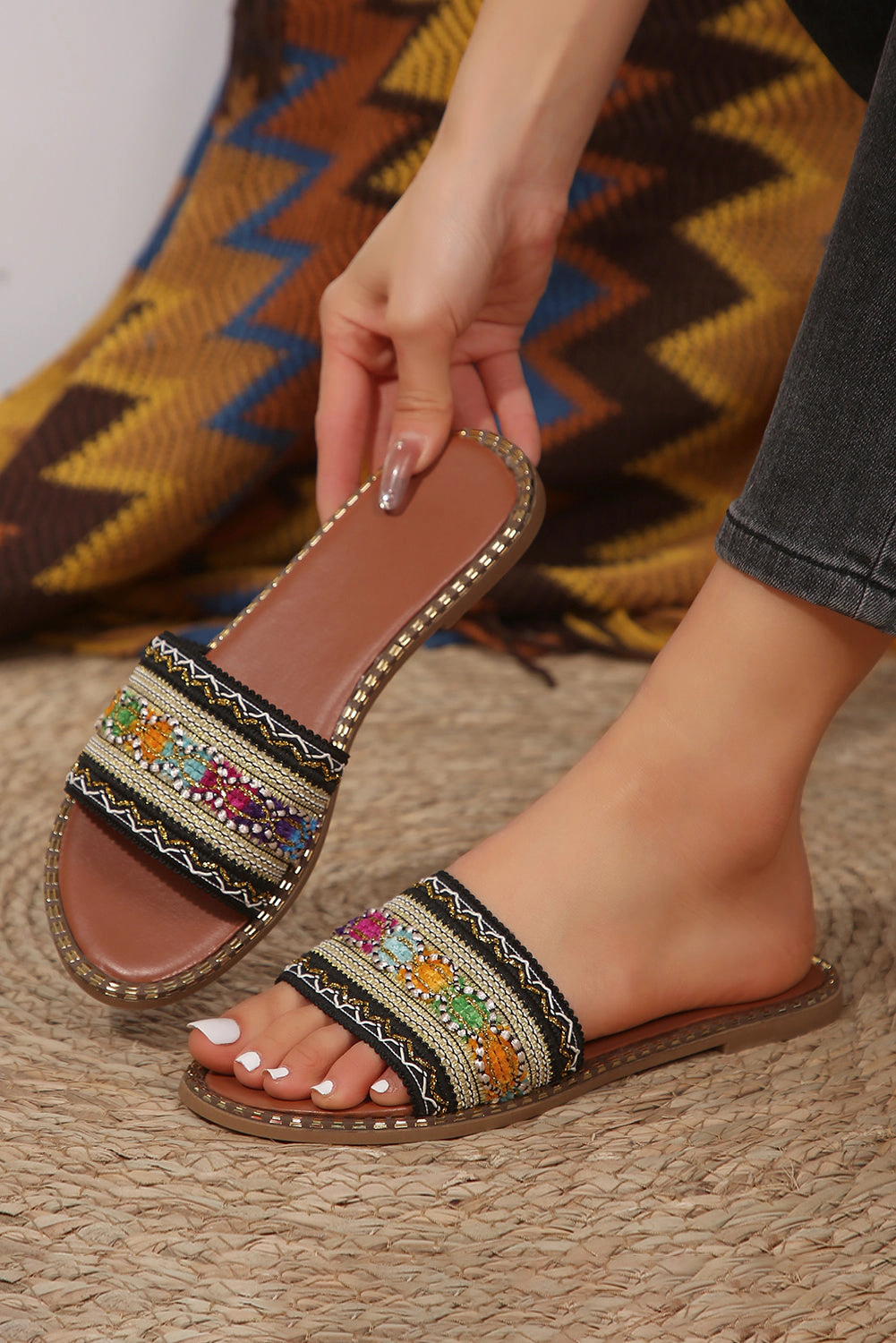Threaded Pear Women's Quincy Bohemian Pattern Crochet Slippers