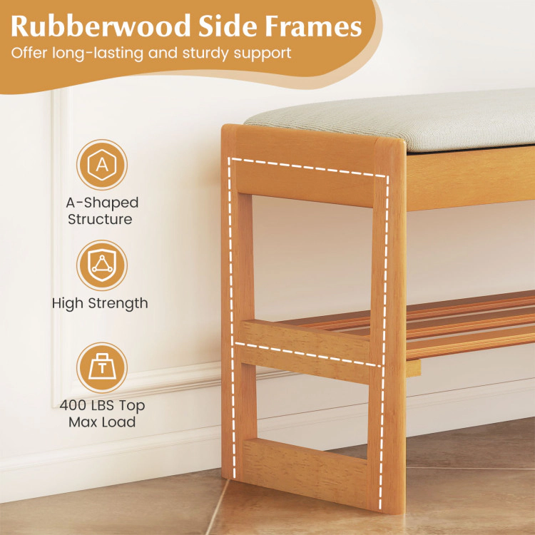 Hivvago Shoe Rack Bench with Storage 2-Tier Rubberwood Entryway Flip-Open