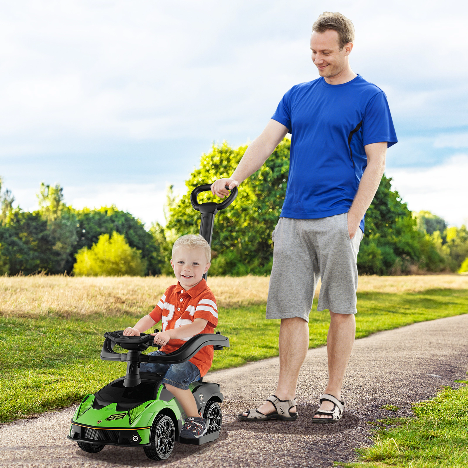 3-in-1 Ride on Push Car Toddlers 1-3 Parent Handle Guardrail Under Seat Storage Baby Walker Stroller 55-lb Capacity