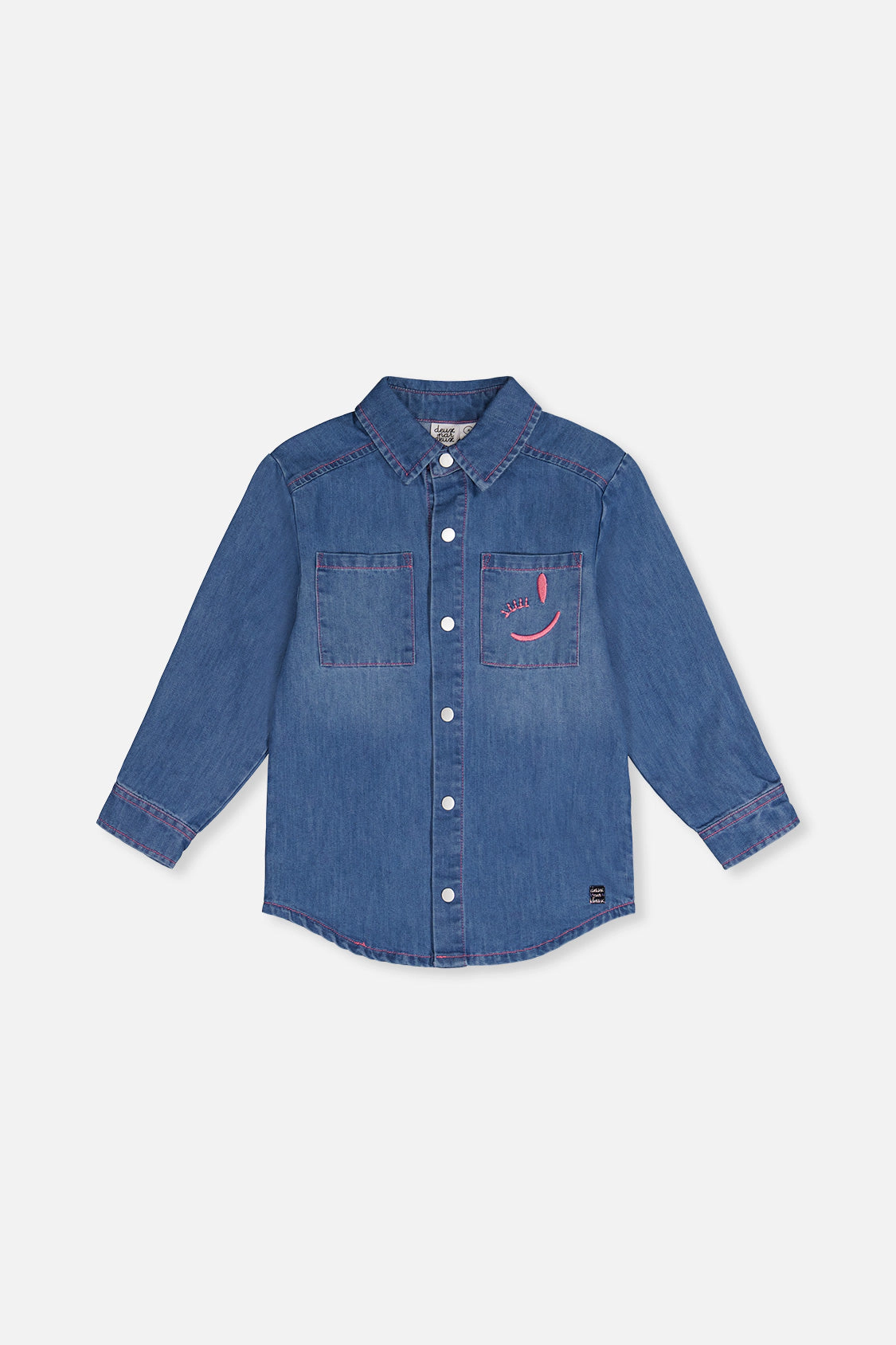 Deux par Girls Smiley Graphic Snap-Front Denim Shirt