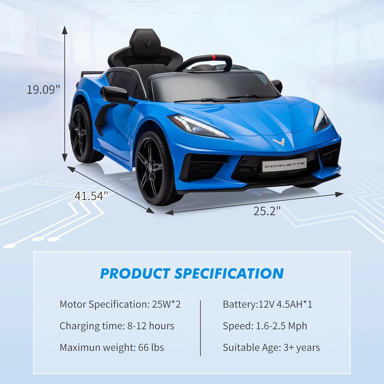 12V Kids Ride On Car, Licensed Corvette Battery Powered Electric Sports Car with Remote, LED, Music & Dashboard