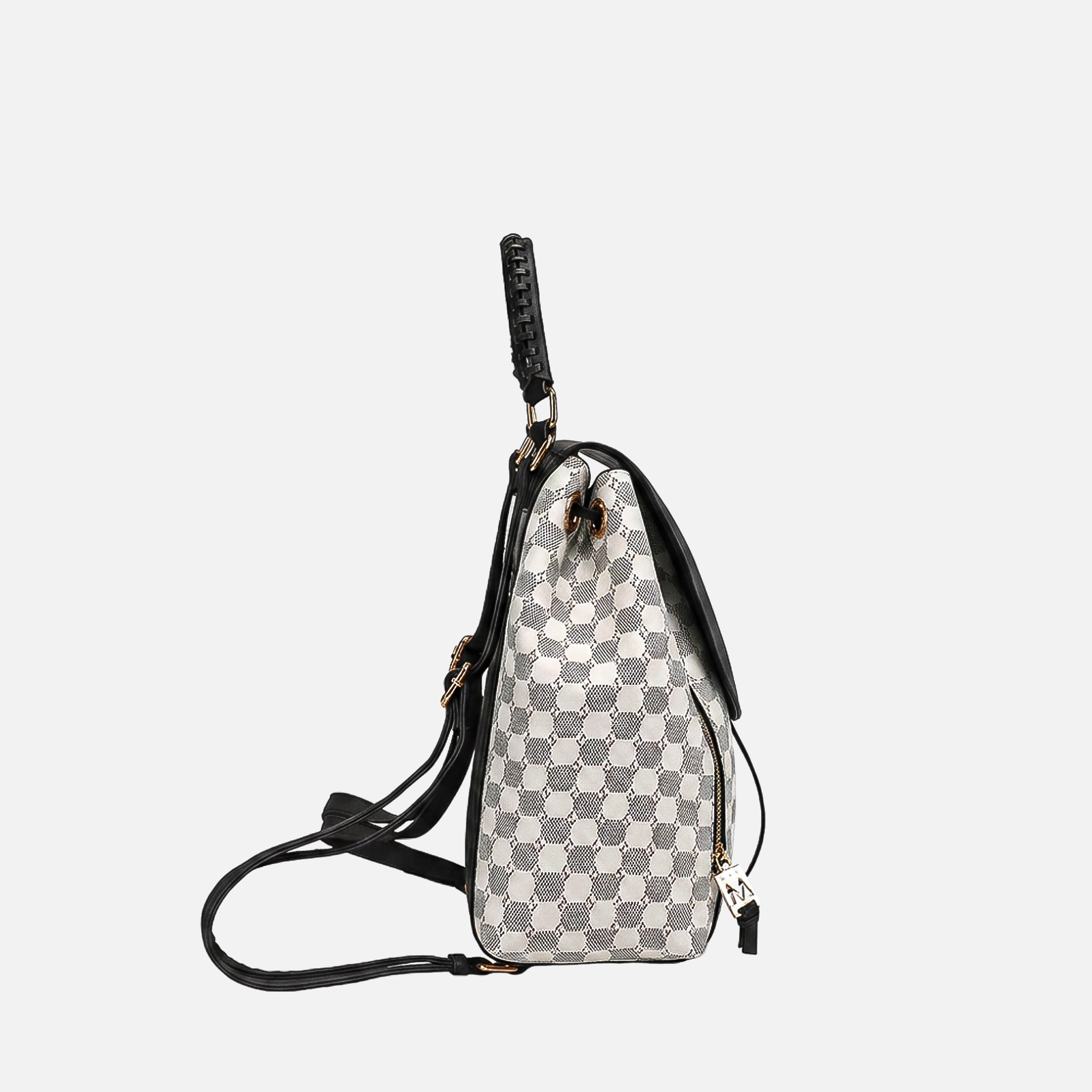 Mia K Collection Kimberly Vegan Leather Backpack, Circular Print, Gold Hardware