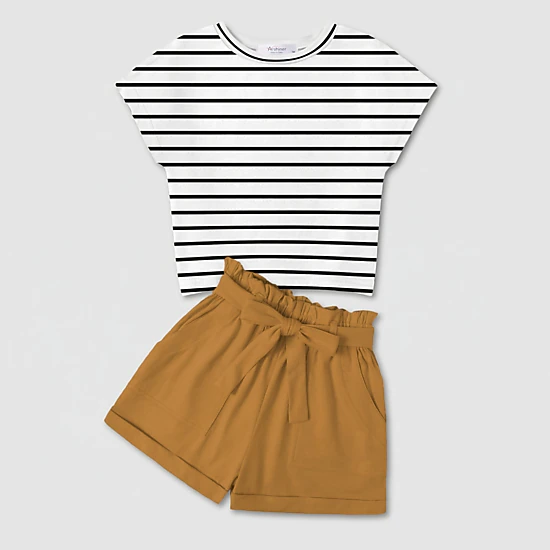 Arshiner Girls Clothes Summer Outfits Piece Set Drop Shoulder Short Sleeve Shirts And Paperbag