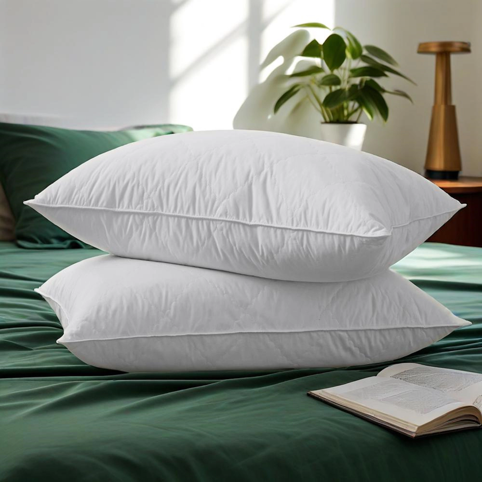Unikome Biscuit Quilted Feather Bed Pillow Set of 2 Medium Firm