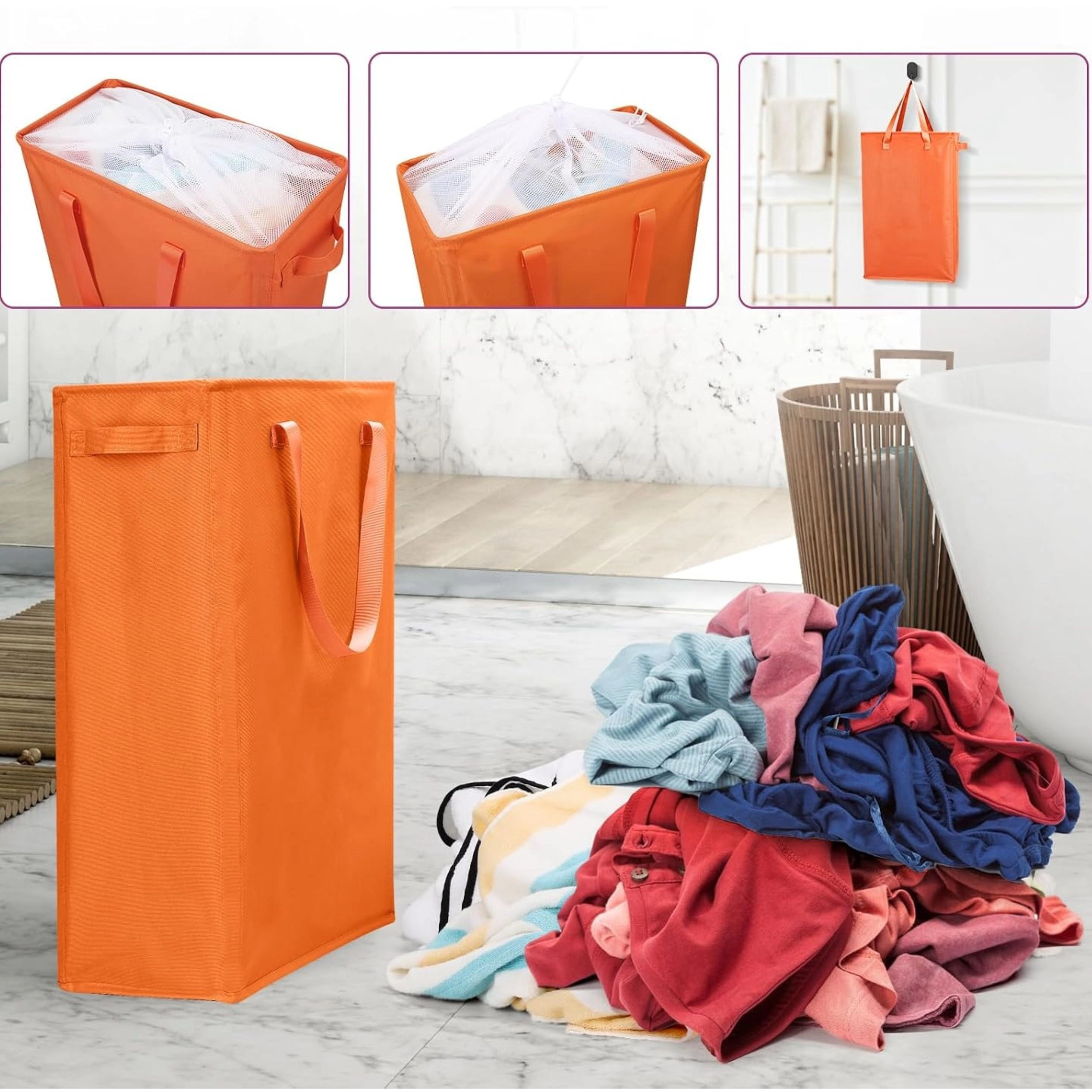 Stock Preferred Slim Collapsible Laundry Hamper with Handles 45L Narrow Clothes Basket