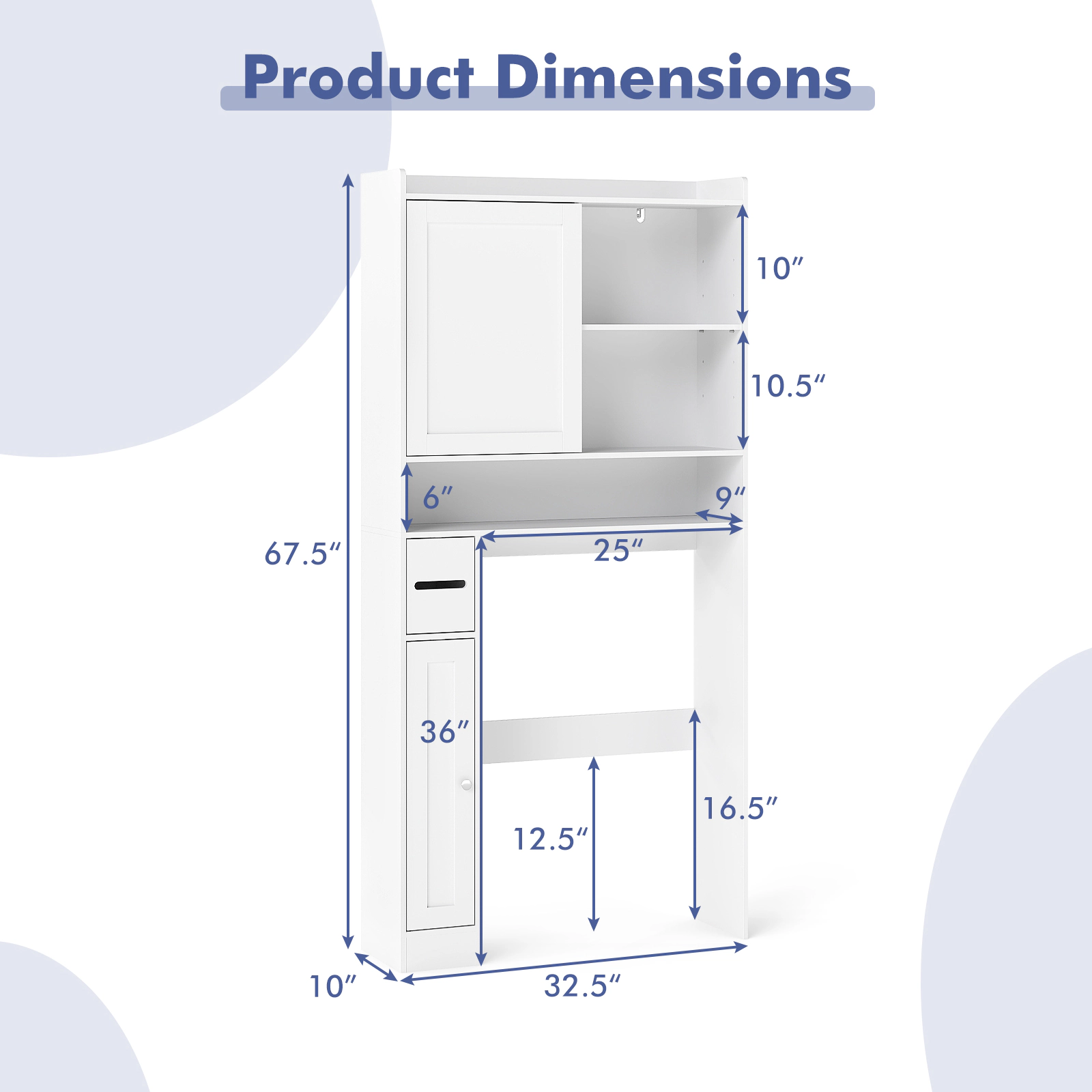 Slickblue Over The Toilet Bathroom Storage Cabinet with Sliding Door and Adjustable Shelf