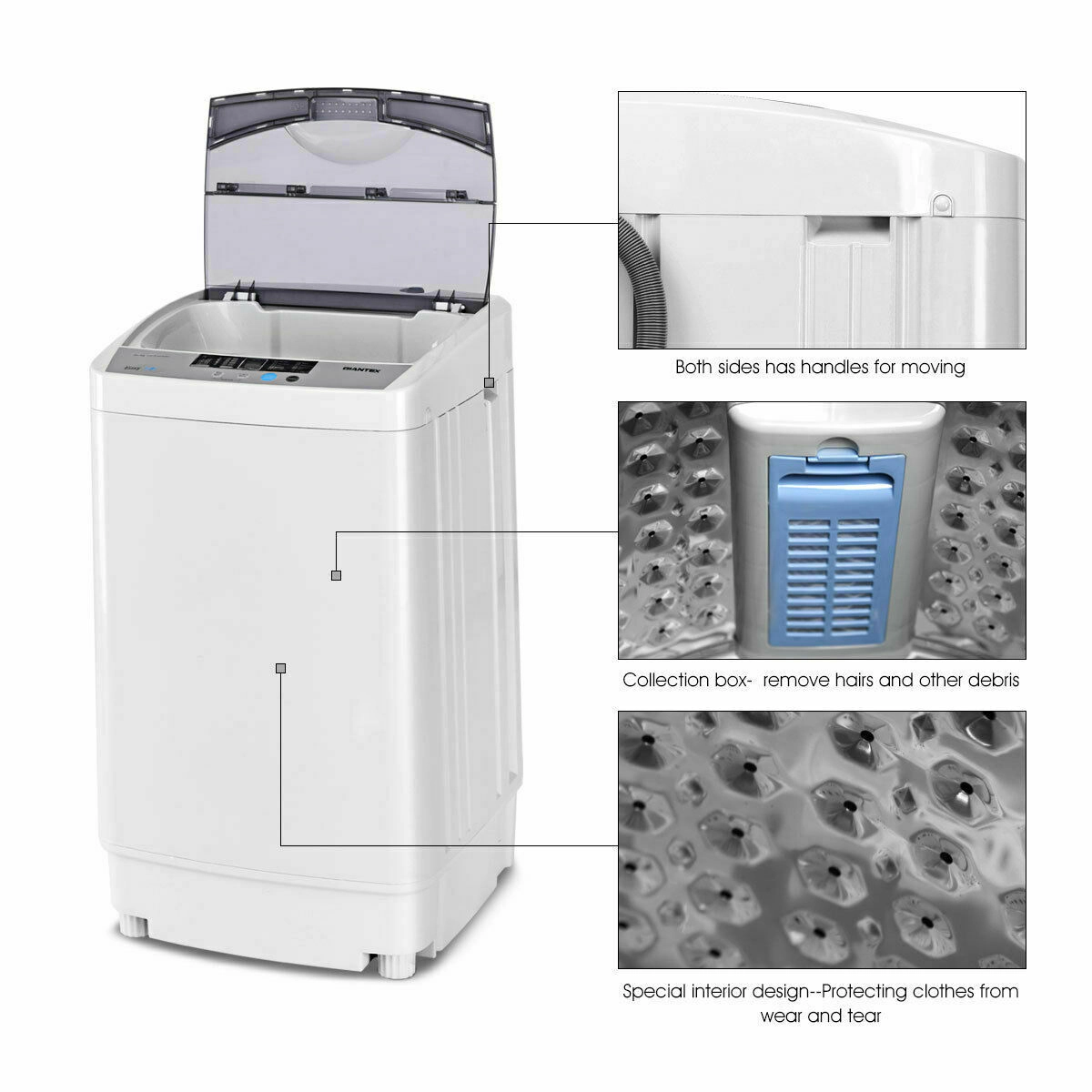 LJG 12 lbs Full-Automatic Washing Machine with 10 Wash Programs