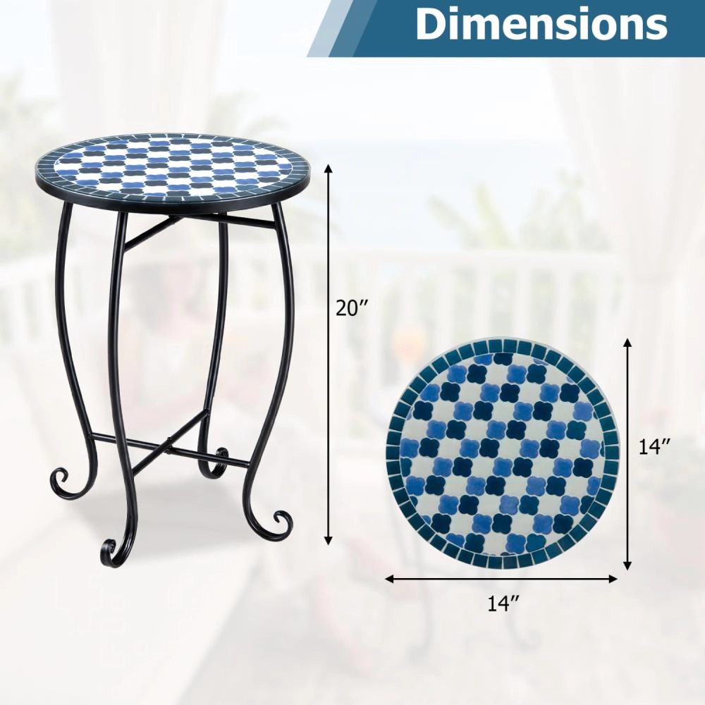 Hivvago 14" Mosaic Patio Accent Coffee End Table