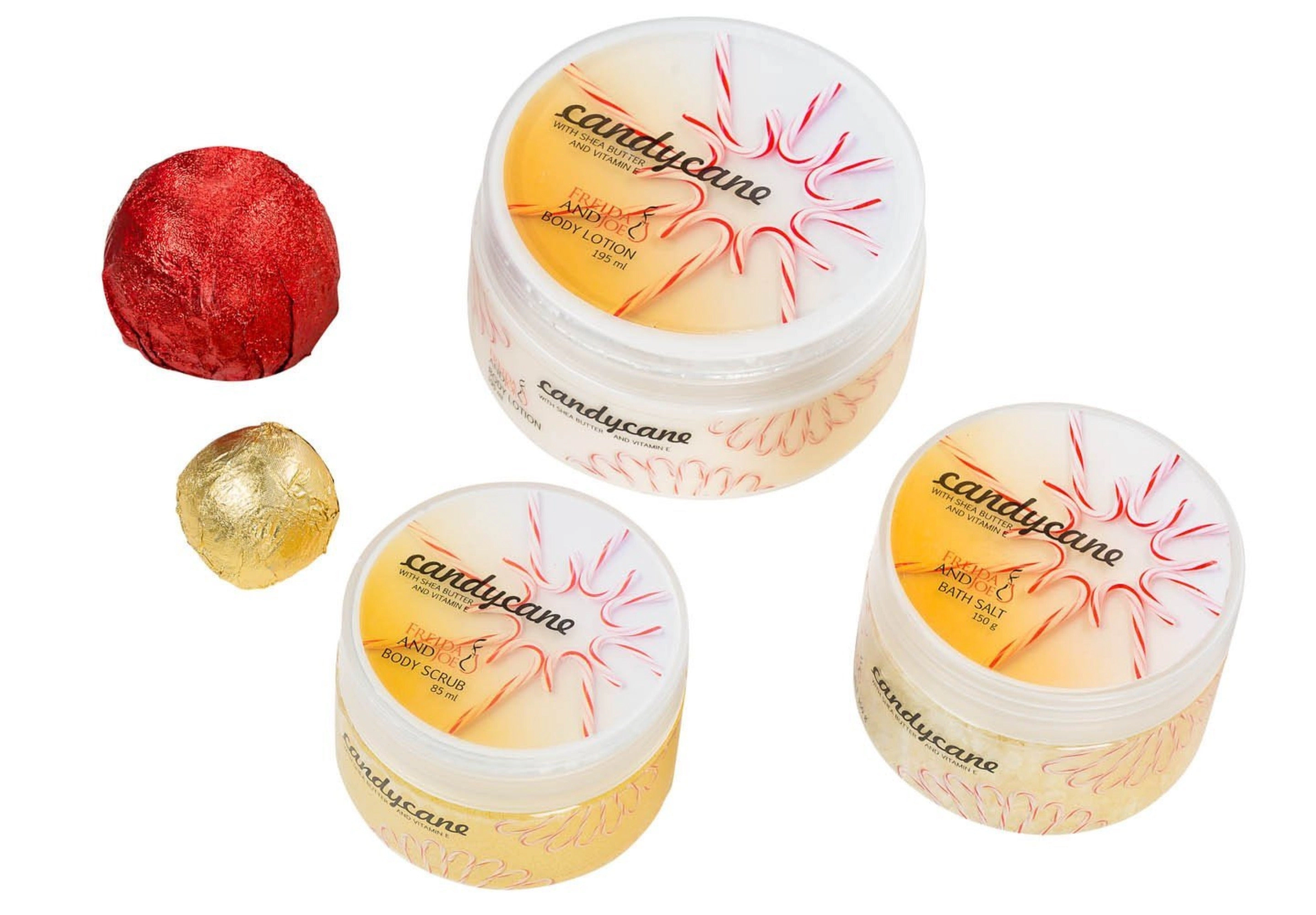 Freida and Joe Women Candy Cane Gold Iron Plated Christmas Tree Bath & Body Perfumed Set