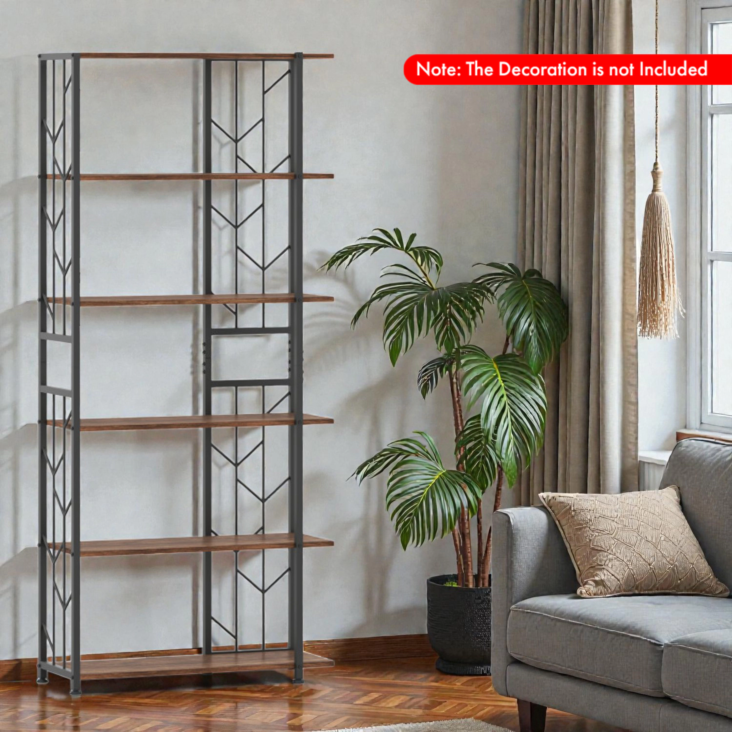 Hivvago Modern Industrial 6-Shelf Bookcase with Reinforced Metal Frame