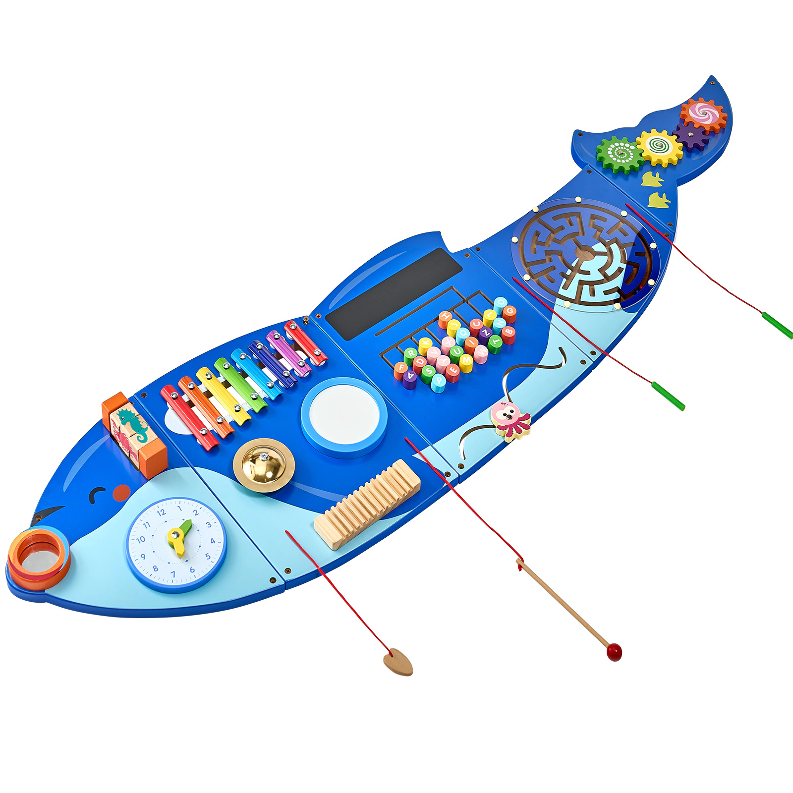 HONGGE Orca Wall Busy Board with 12 Activities, Montessori Sensory Learning Panel for Kids Ages 3 to 12