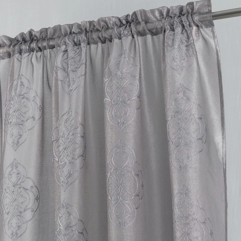 RT Designers Andrea Emb Metallic Doily Rod Pocket Room Darkening Curtain Panel 54 x 95 Charcoal