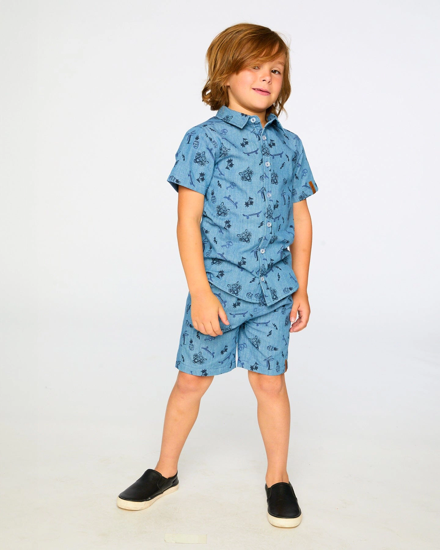 Deux par Boys Chambray Shorts Printed Skateboards