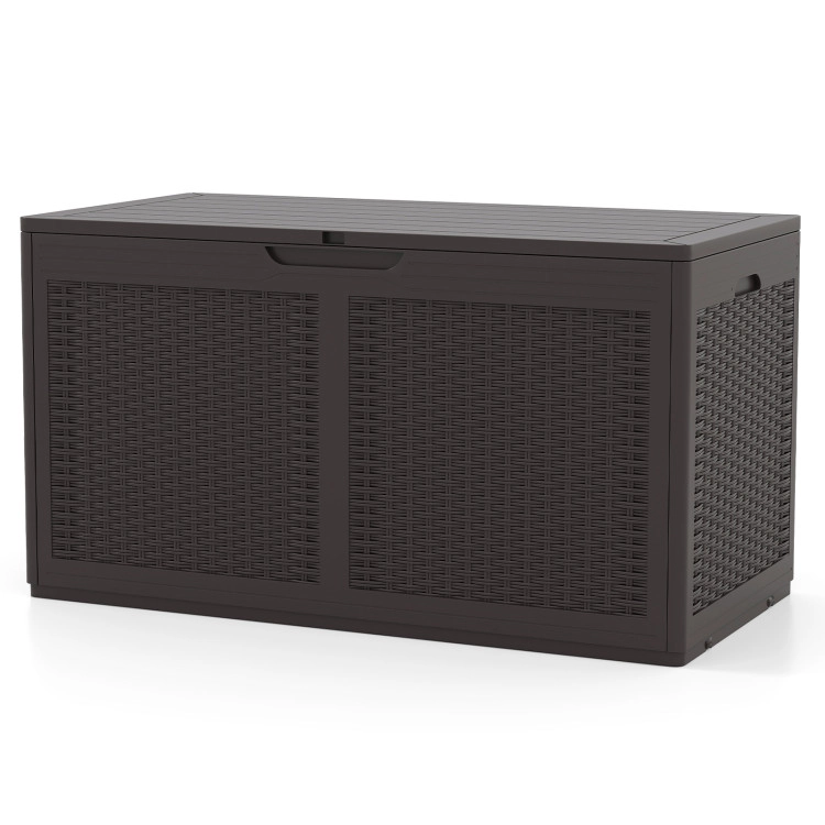 SUGIFT 100-Gal 440-lb Lid Capacity Resin Deck Box Outdoor Storage Bench with Wheels and Rattan Texture