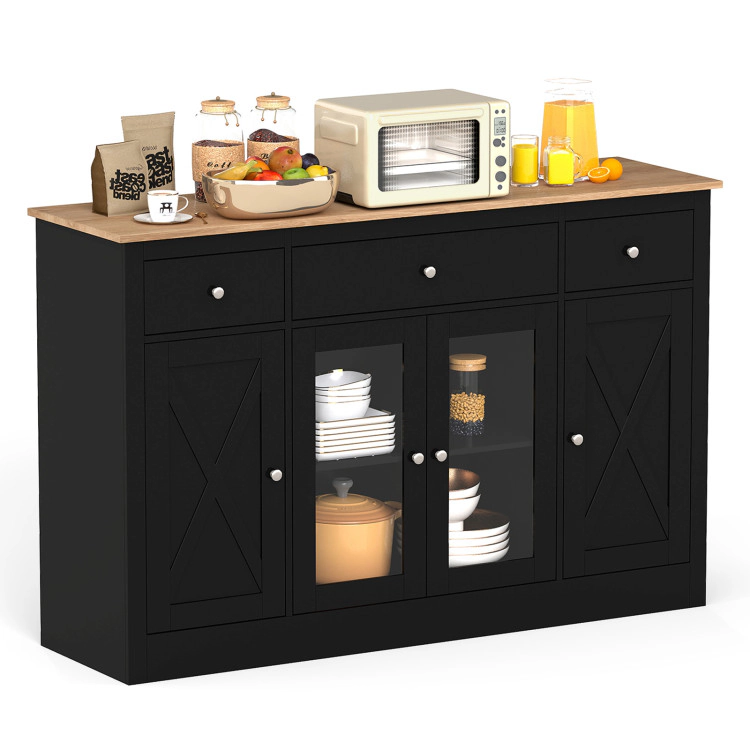 Hivvago 55" Large Buffet Sideboard Kitchen Storage Cabinet with 3 Drawers Shelves Wine Bar Table