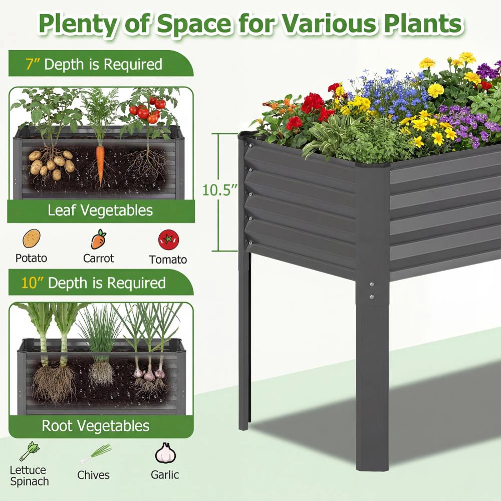 Hivvago Galvanized Raised Garden Bed with Legs Metal Elevated Planter Box