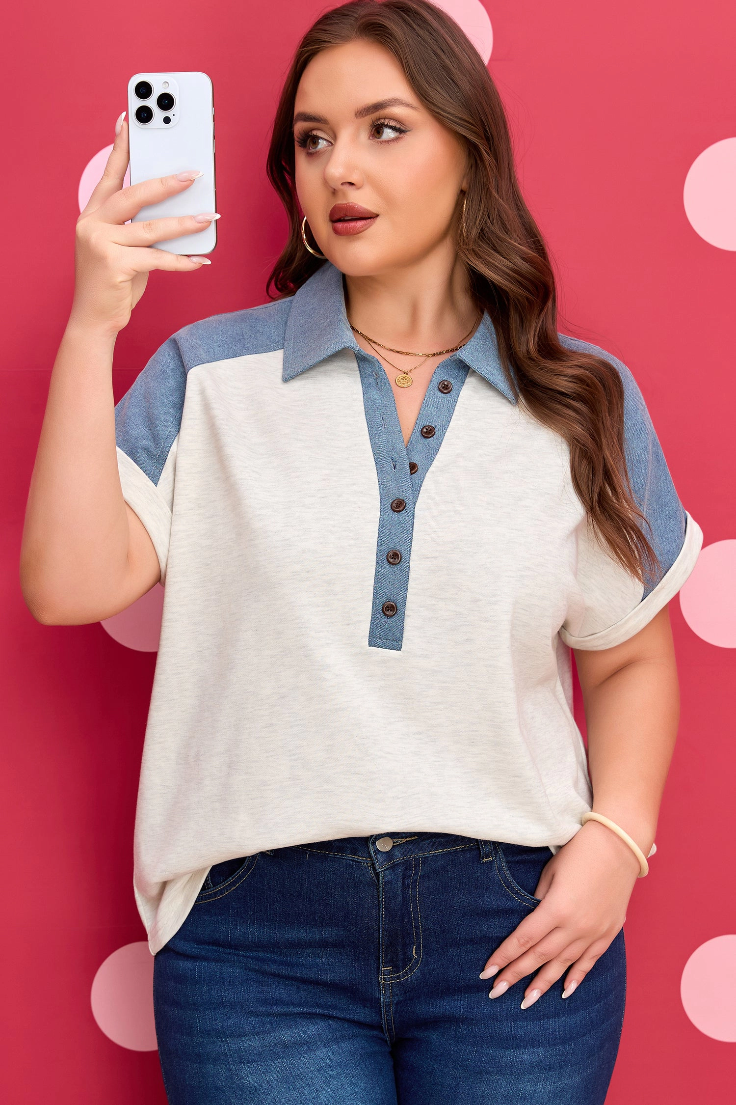 Threaded Pear Women's Maddie Cuffed Sleeve Polo PLUS Tee
