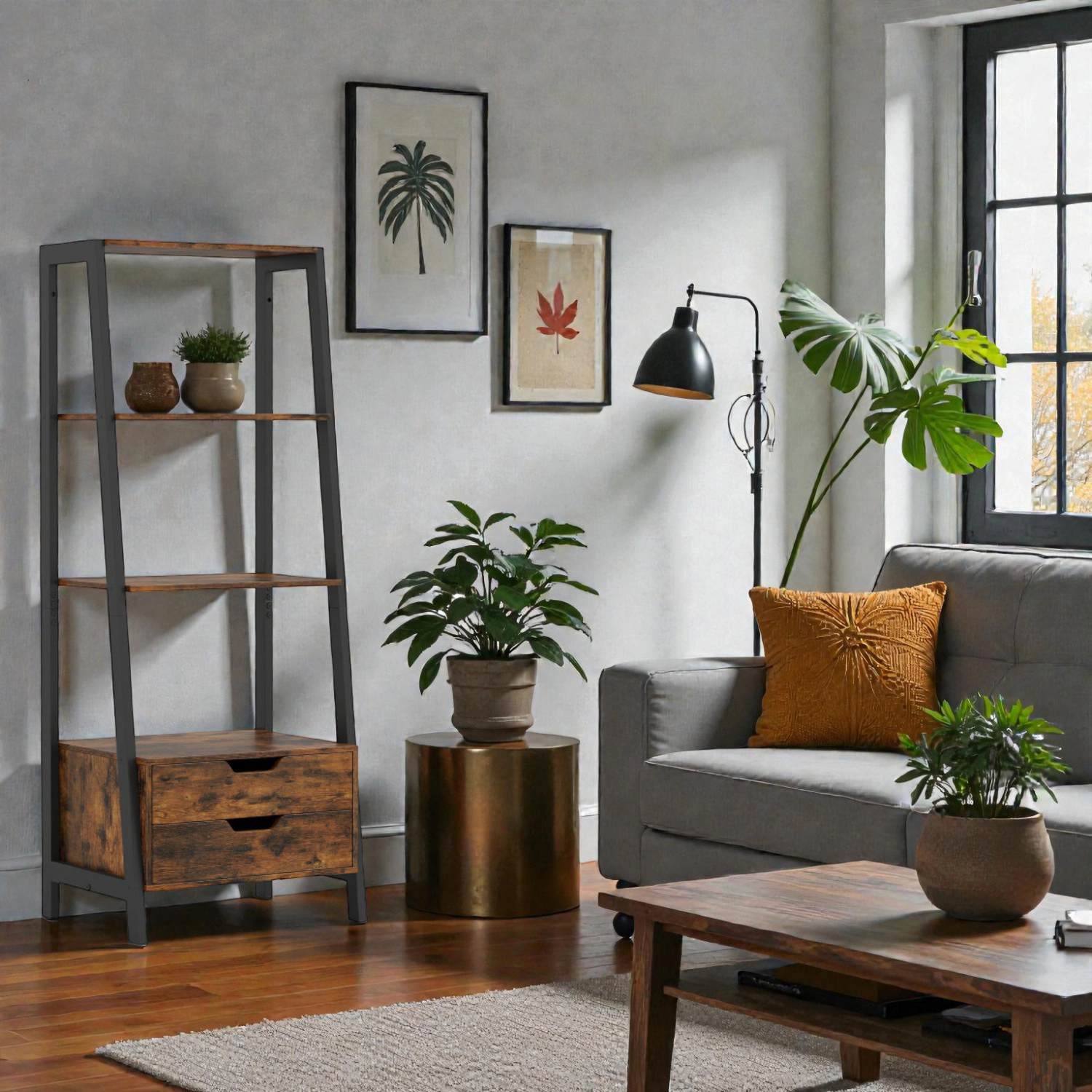 Hivvago Ladder-Style Bookcase with 2 Drawers