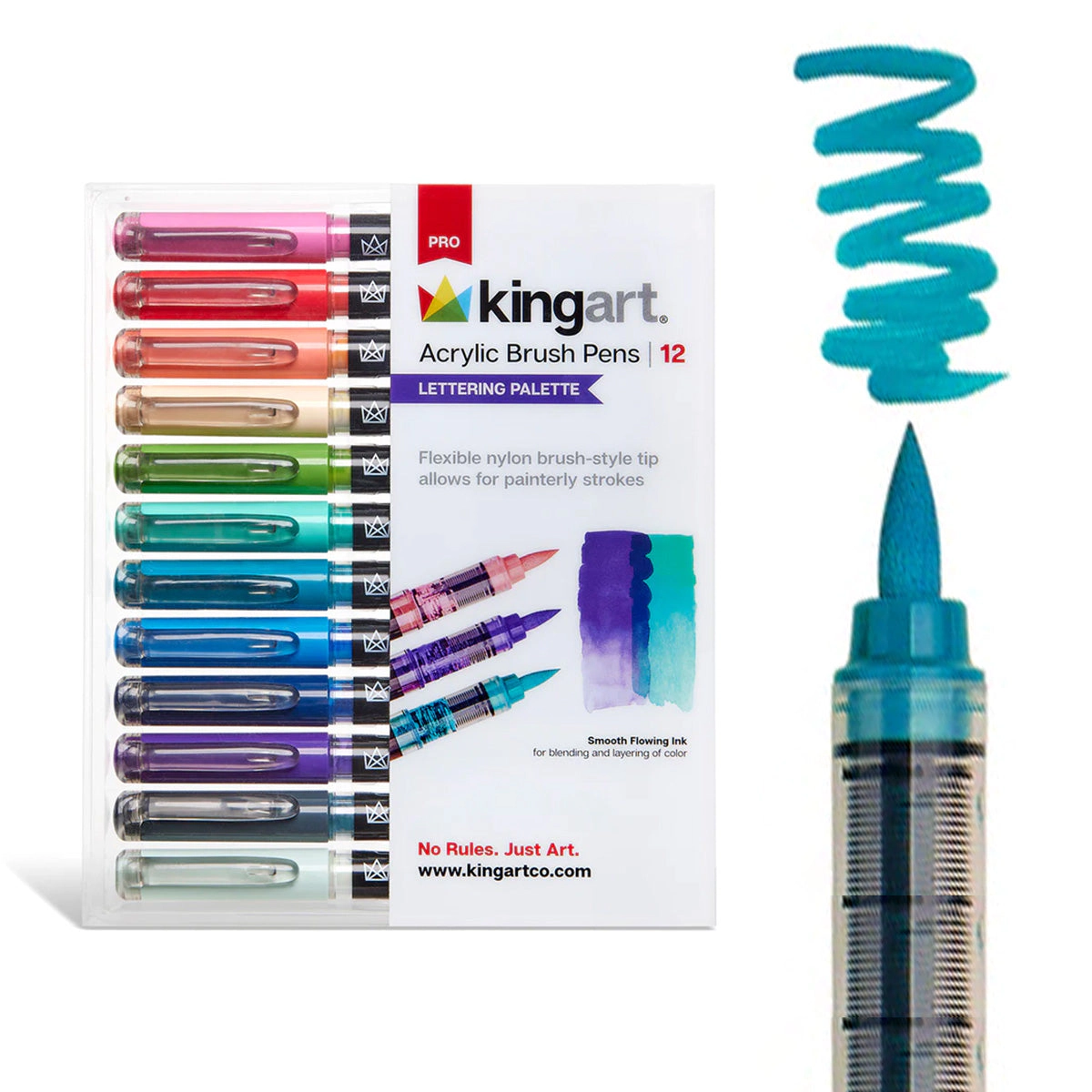 KINGART PRO Acrylic Brush Pens - 12 Lettering Colors