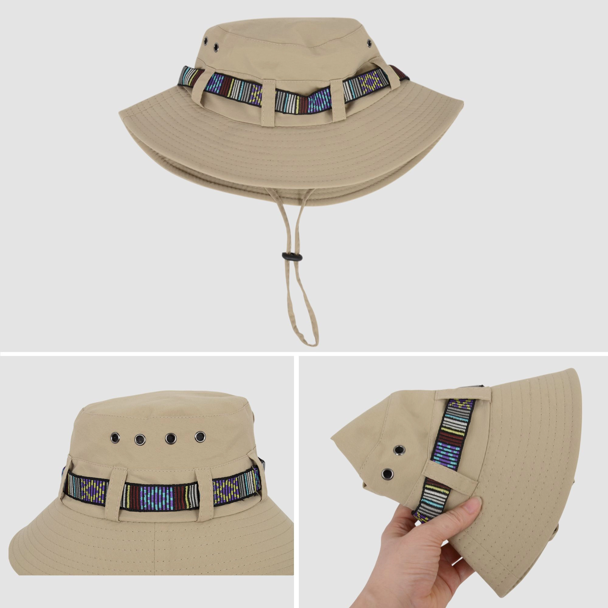 Anna-Kaci Wide Brim Bucket Hat with Colorful Ribbon Trim Breathable Mesh Lining and Adjustable Chin Strap