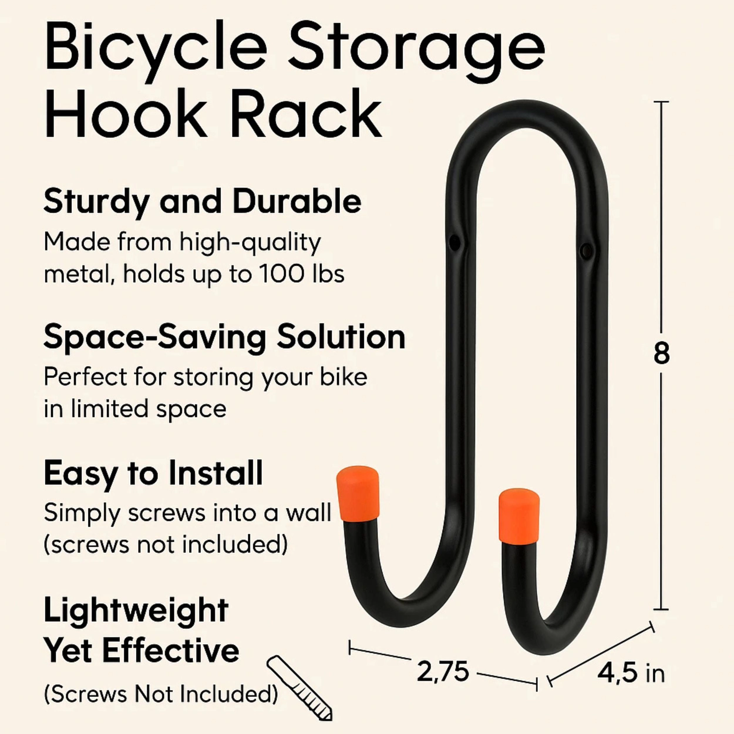 Home Collection Wall Mount Bicycle Storage Hook Rack Holds Up to 100 lbs