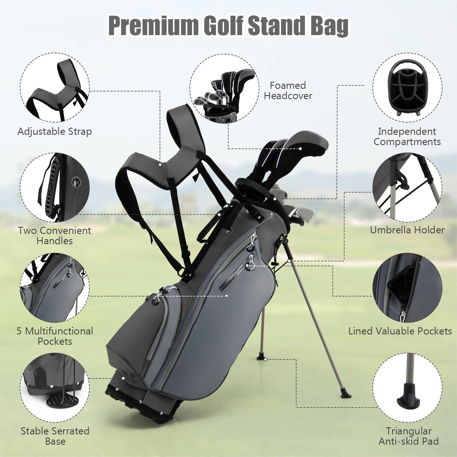 SUGIFT Gray 34-in Stand Bag 10-Piece Mens Complete Golf Club Package Set