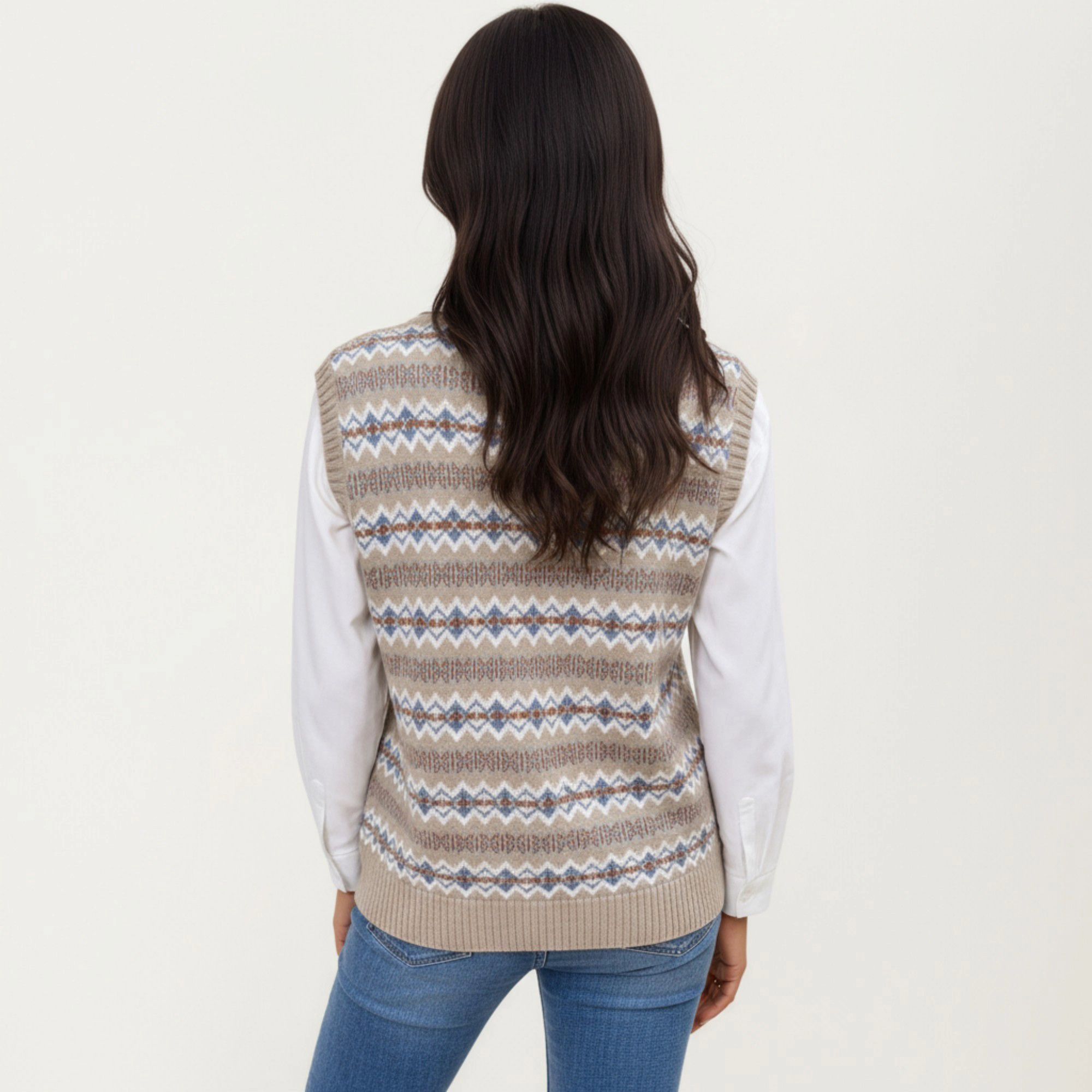 Anna-Kaci Women's Sleeveless V-Neck Knit Sweater Vest with Geometric Pattern
