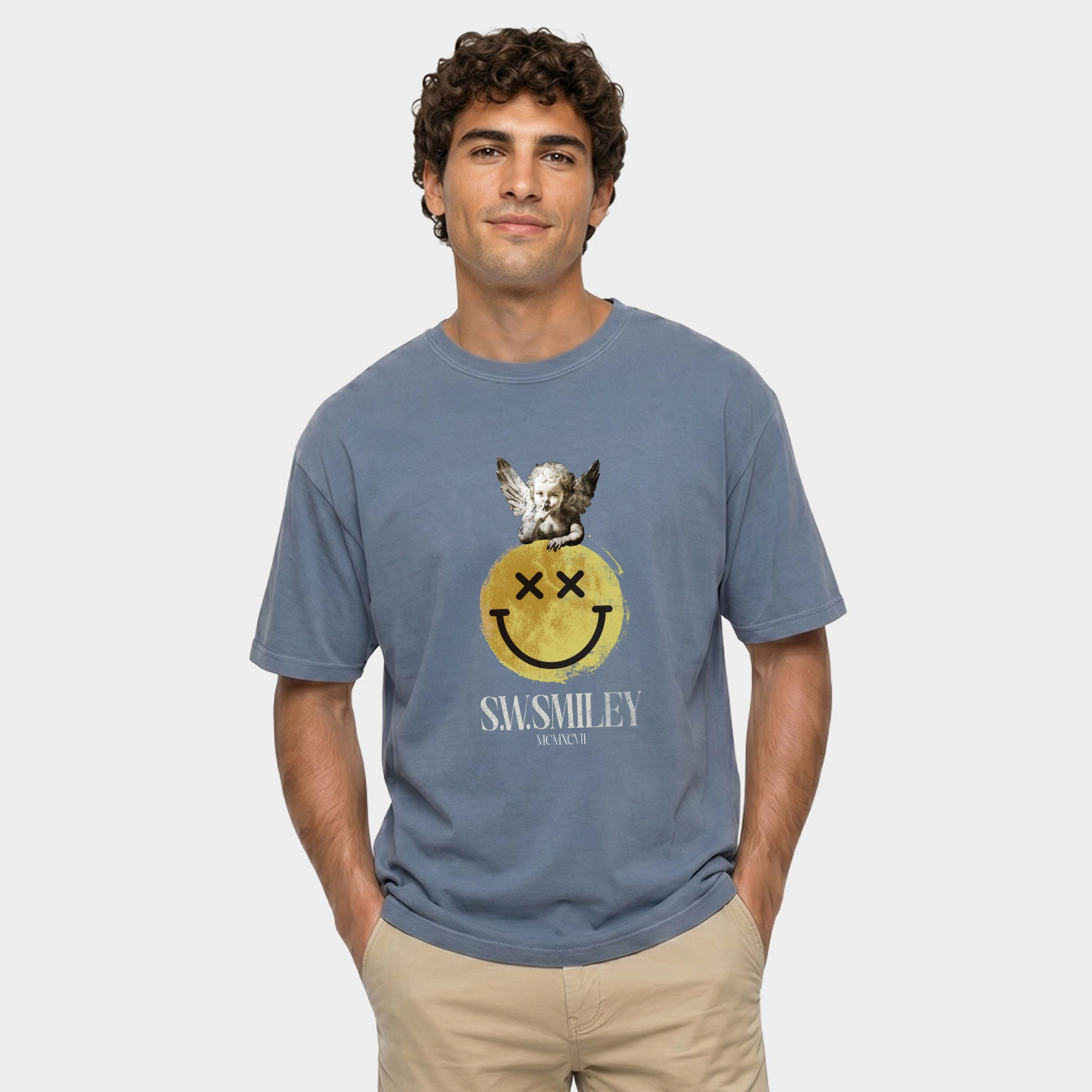 Simply Sage Market - Men's Garment Dyed Graphic T-Shirt S.W.Smiley Shushing Cherub