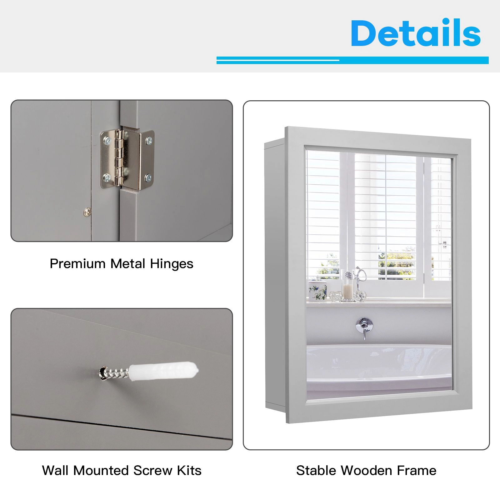 SlickBlue Wall Mounted Bathroom Cabinet with Mirror & Storage Shelf