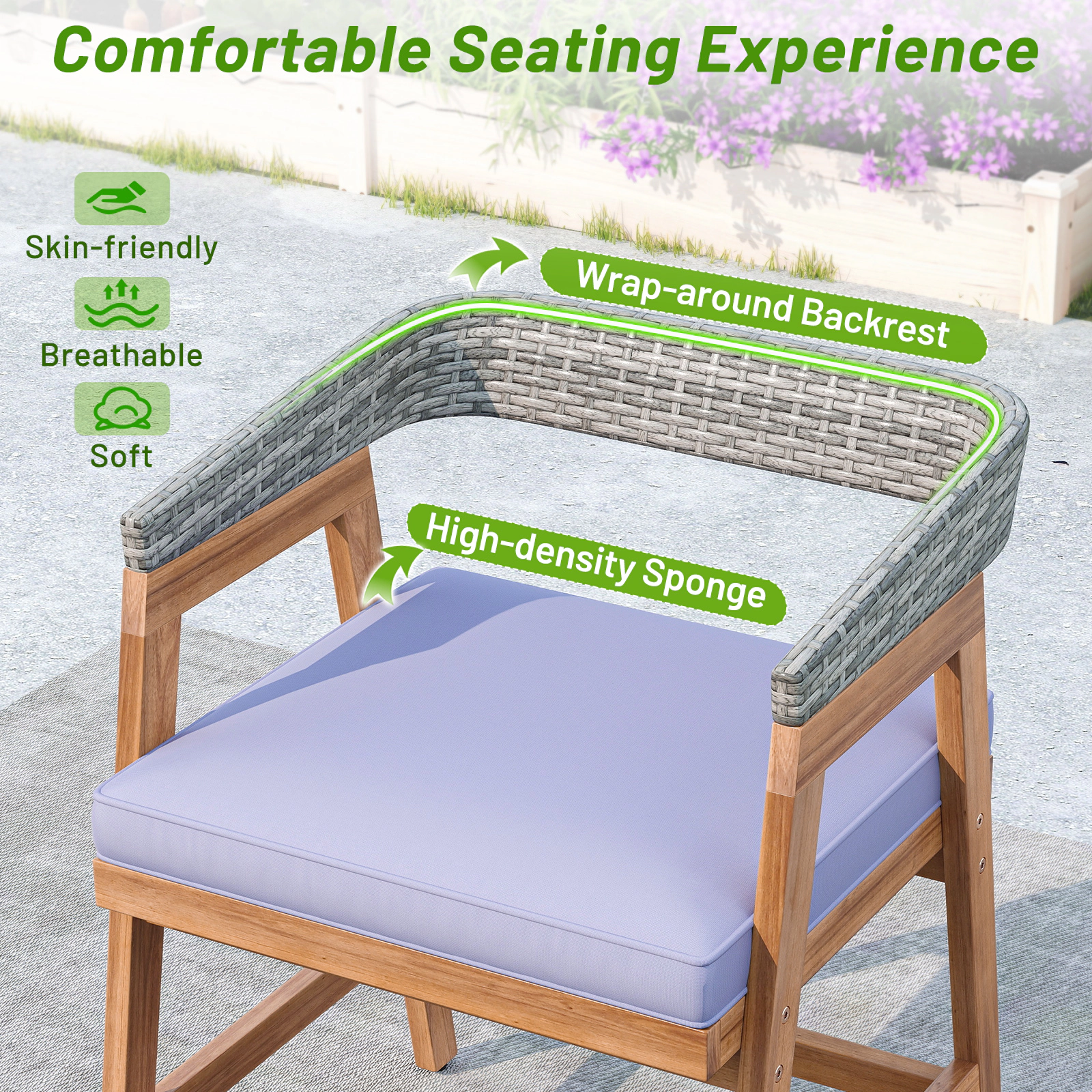 SUGIFT Outdoor Patio Wicker Dining Chairs 400-lb Capacity with Seat Cushion Mix Gray Rattan Gray Cushion