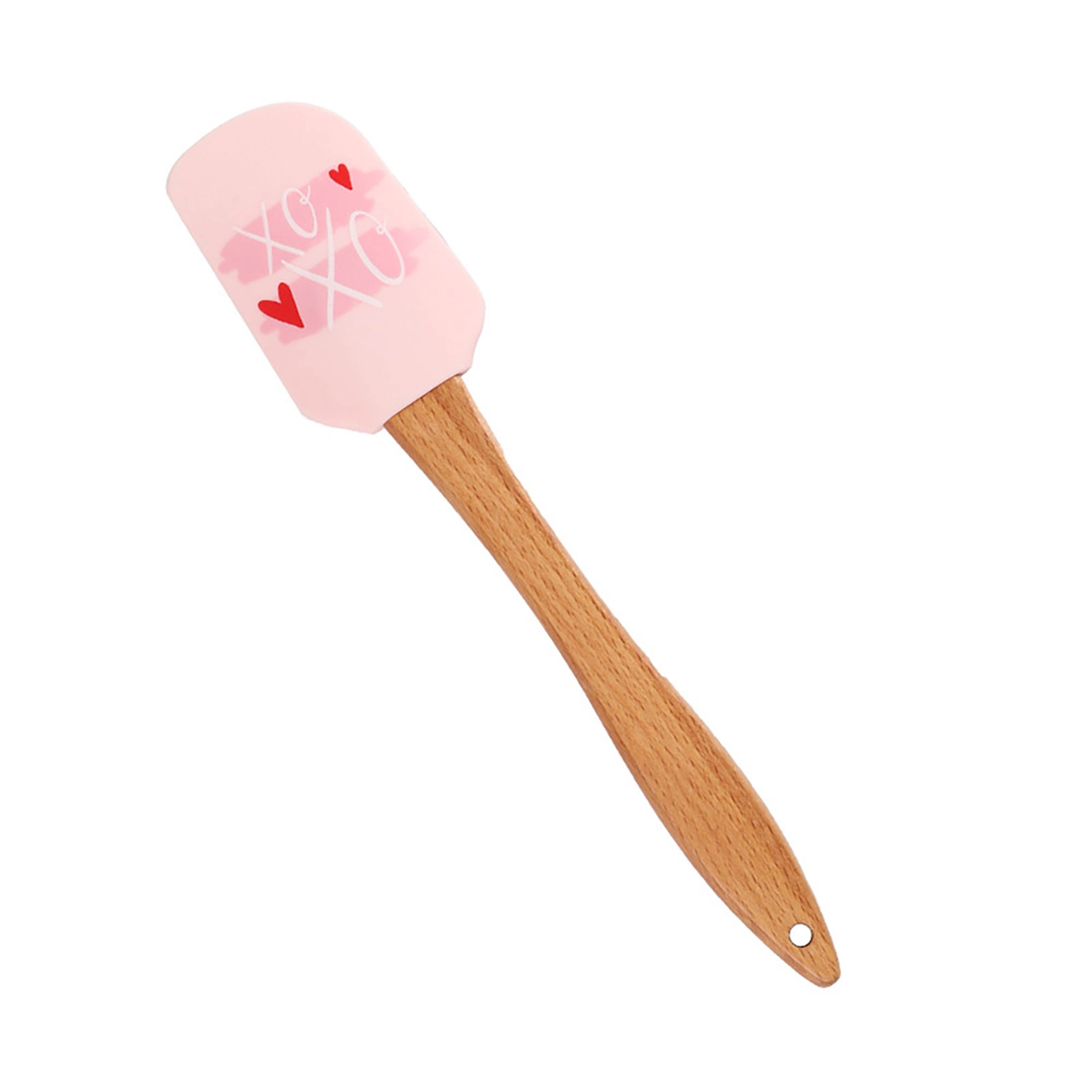 Alilang Women Silicone Spatula Set XO Heart Print Wooden Handle Heat Resistant Baking Mixing Kitchen Tools 3 Piece