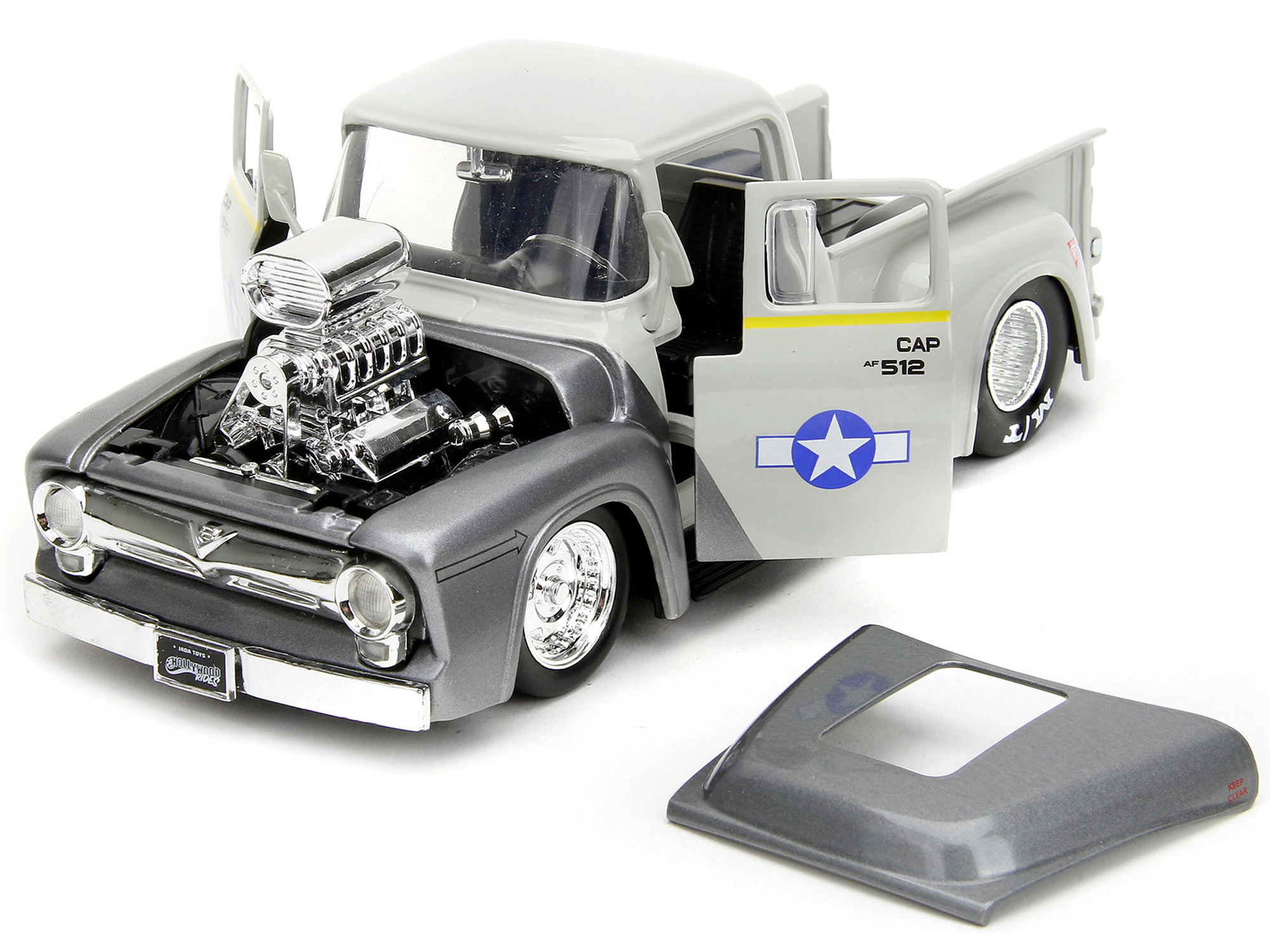 Jada 1956 Ford F-100 Pickup Truck Tan and Gray Metallic and Guile Diecast Figure "Street Fighter" Video Game
