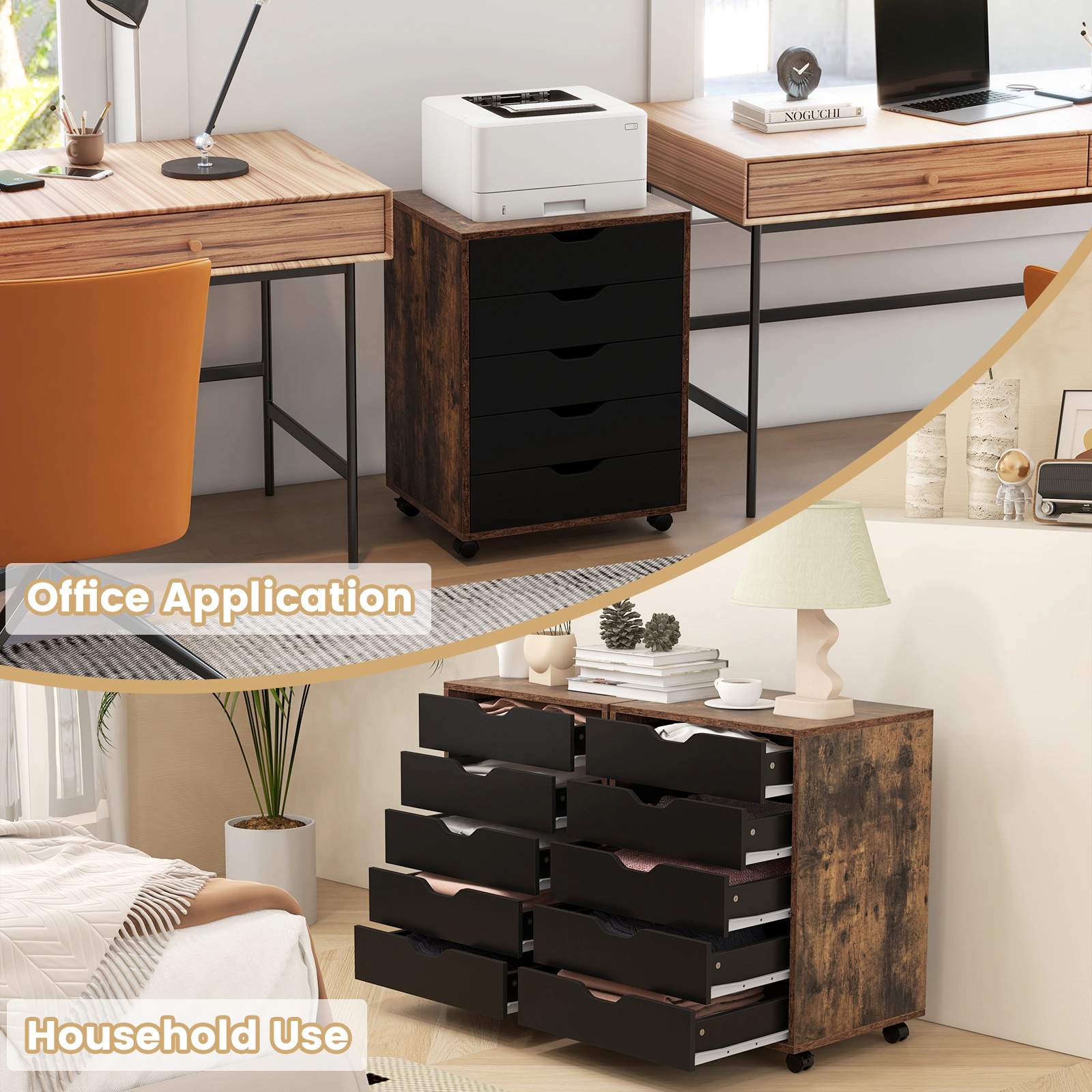 SUGIFT 25-in 5-Drawer Mobile Rolling File Cabinet Storage Cabinet with Lockable Casters for Home Office