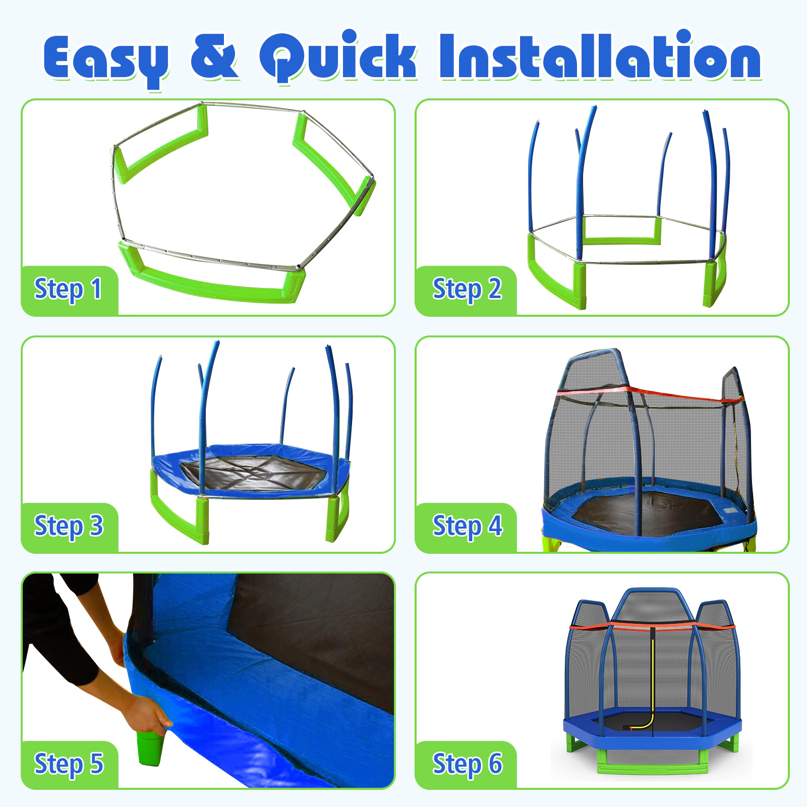 SUGIFT Safety Enclosure Net and 36 Springs 7 Feet Kids Recreational Trampoline