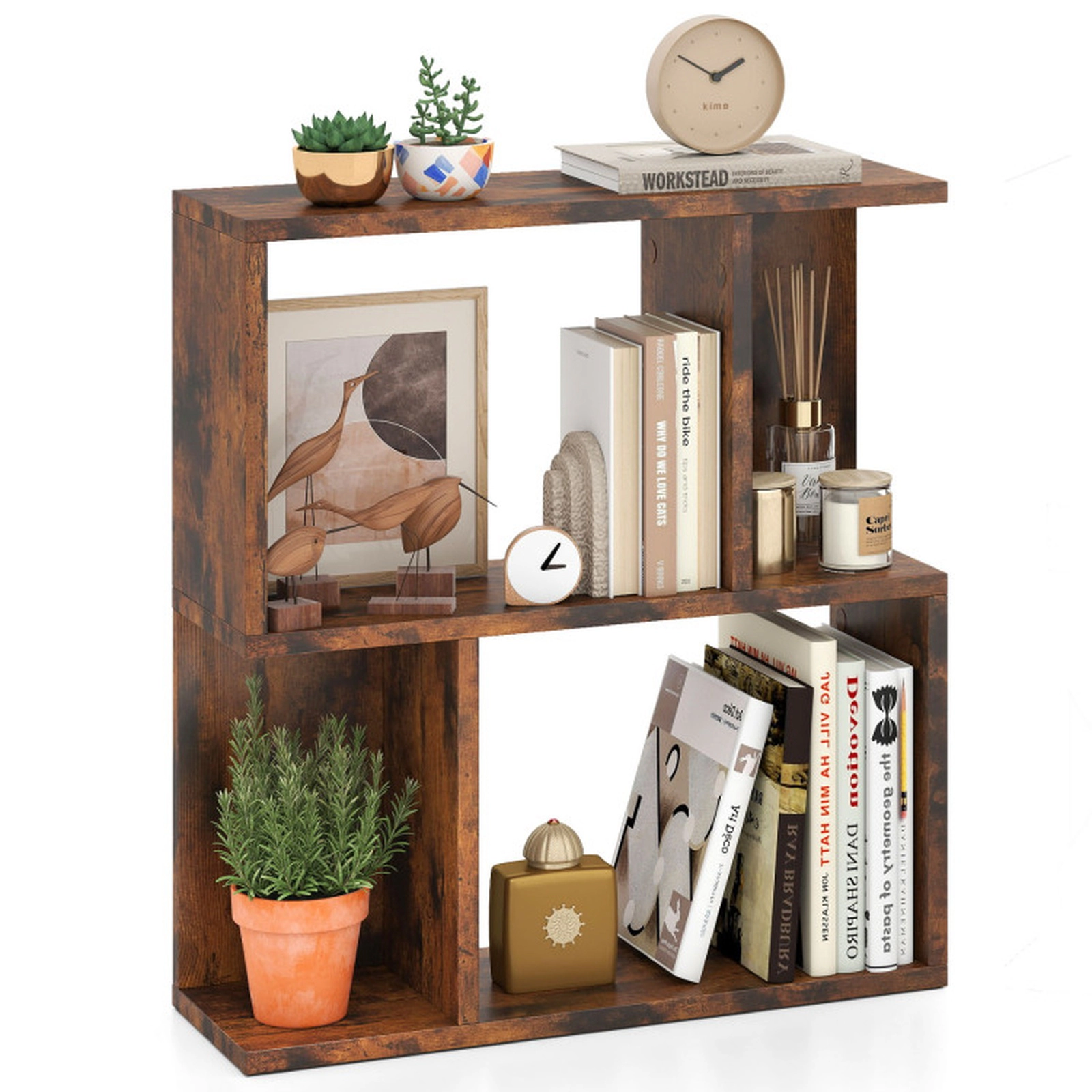 SUGIFT 3-Tier Rustic Brown 22-in Narrow Bookshelf Side Table 7-in Deep with 100-lb Top for Small Spaces
