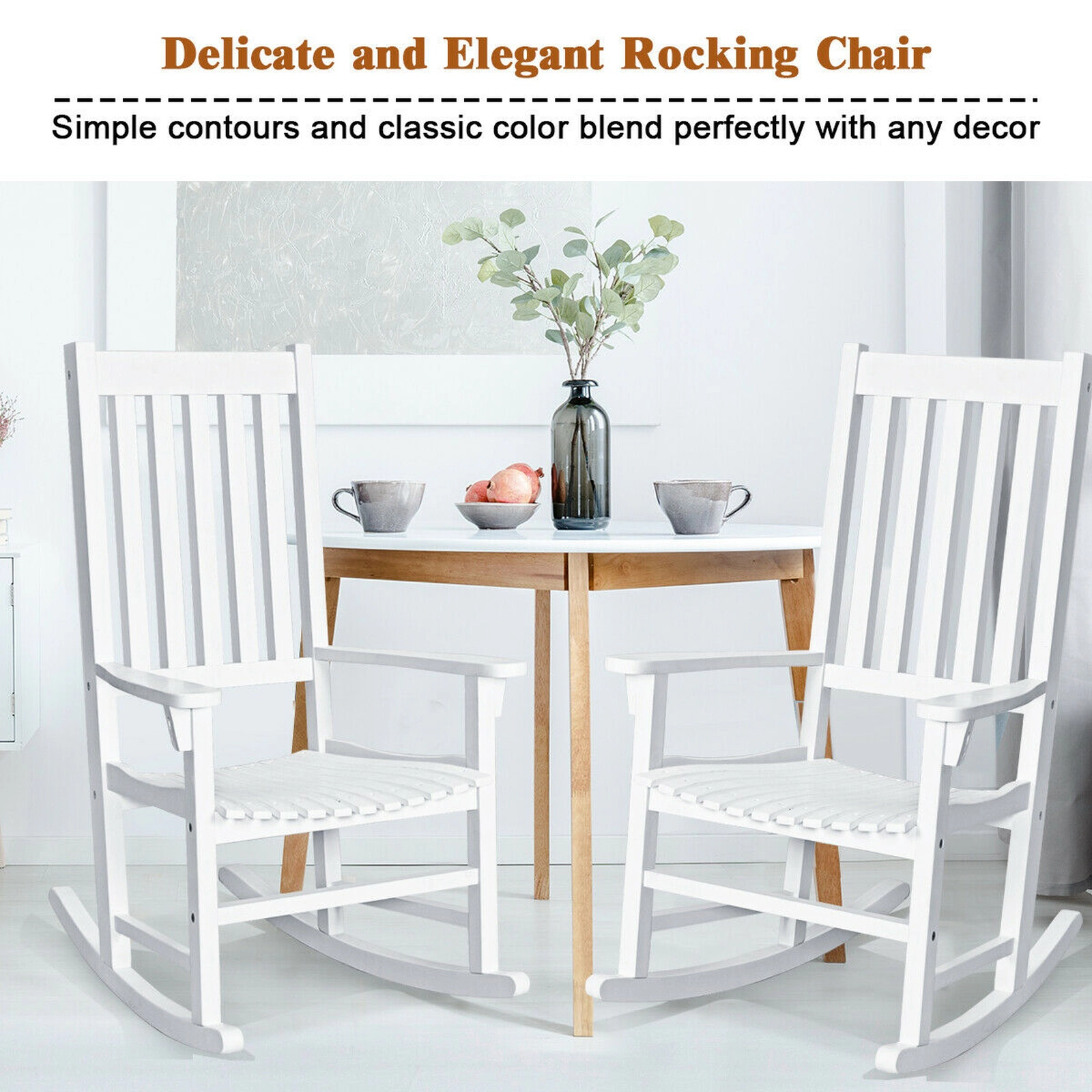 SUGIFT Indoor Outdoor Acacia Wood High Back Rocking Chair 350-lb Capacity 33 x 28 x 45.5-in Frame 21 x 20-in Seat White
